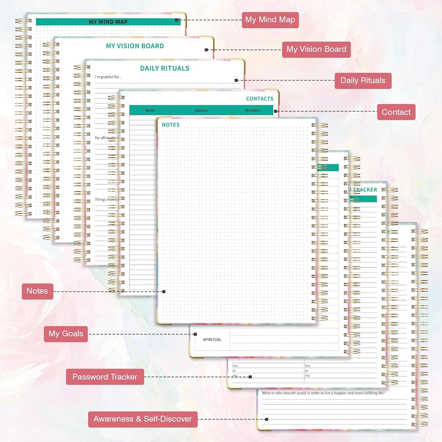 Ospelelf Undated Spiral Bound Planner Daily, Weekly and Monthly Planner, Pink Teacher Student Planner 12 Month 8.5 x 11