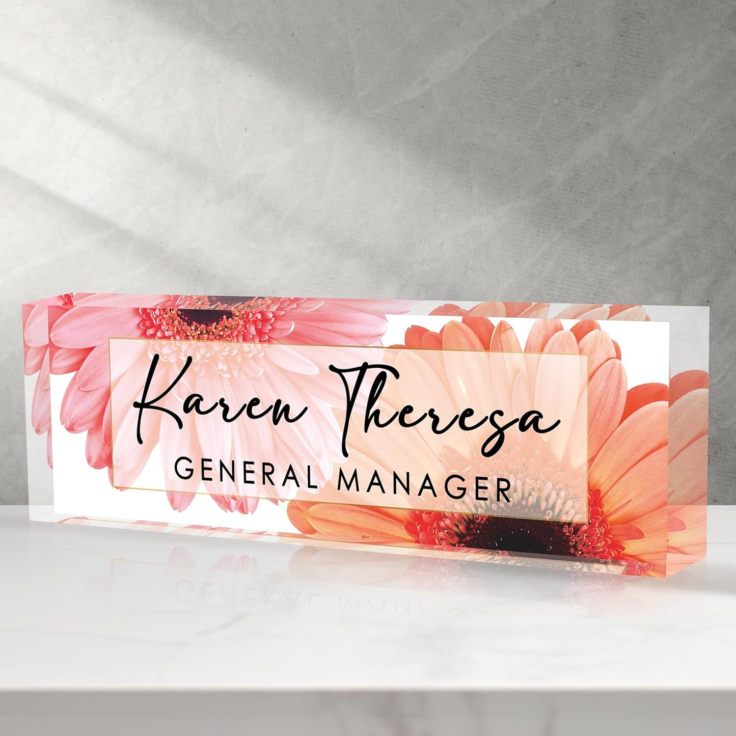 Custom Office Name Plate, Personalized Gifts for Women & Men, Appreciation Gifts for Employees, Boss, Teacher - Office Desk Accessory (African Daisy)