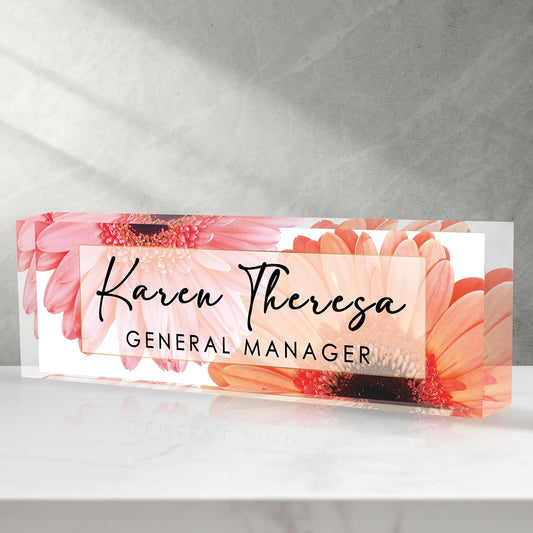 Custom Office Name Plate, Personalized Gifts for Women & Men, Appreciation Gifts for Employees, Boss, Teacher - Office Desk Accessory (African Daisy)