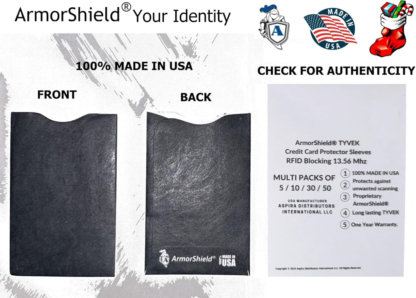 Semper Paratus Gear TYVEK RFID Blocking Credit Card Sleeves Protectors | 100% MADE IN USA - For Travel wallet, pocket or purse. Safeguard against identity theft (GRAY-5PACK)