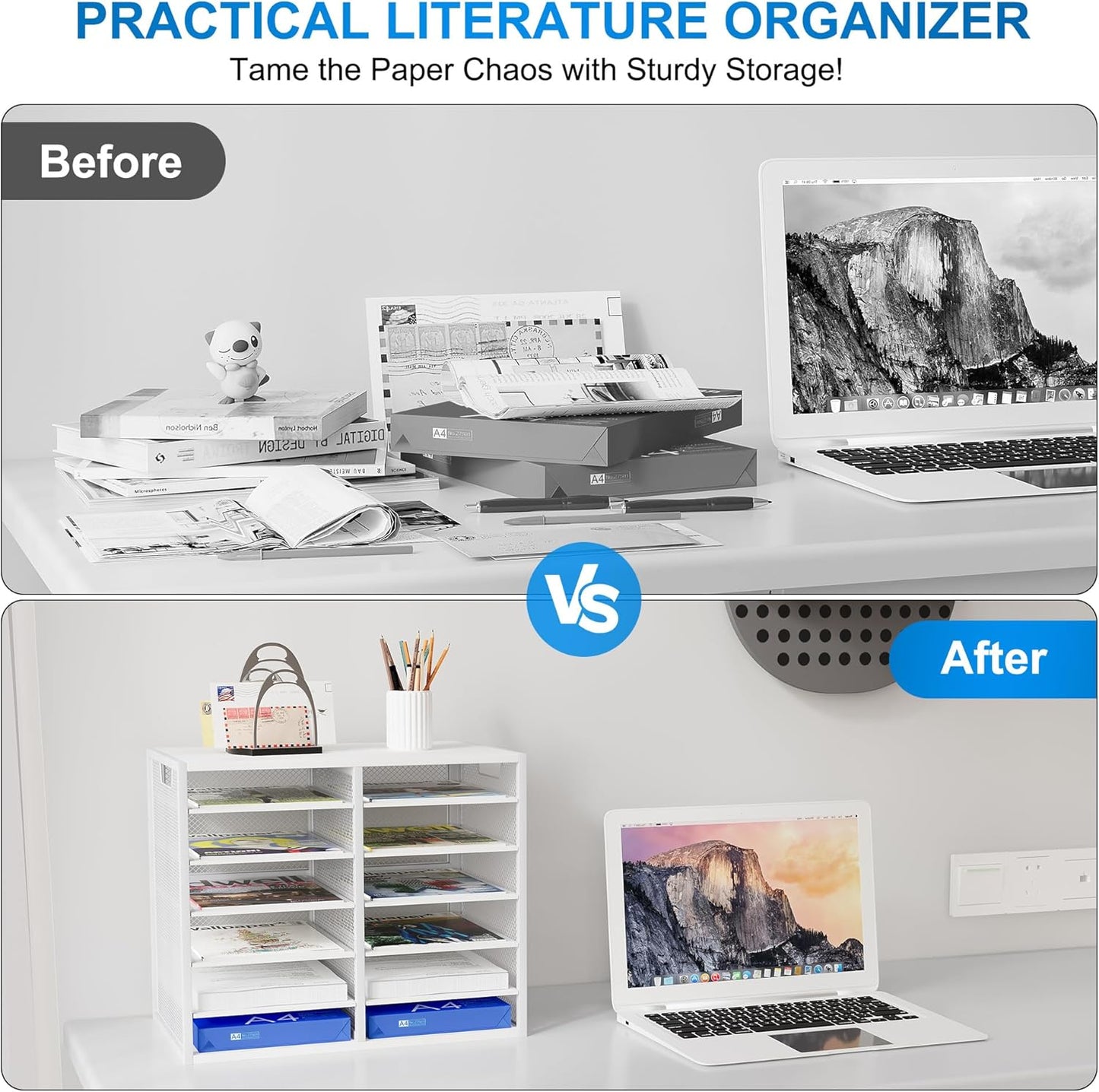 Mail Sorter for Desk, Countertop Literature Organizer, Student Mailbox for Classroom, Desktop Bill Paper Holder Rack for Office Home School, 12 Compartments, White