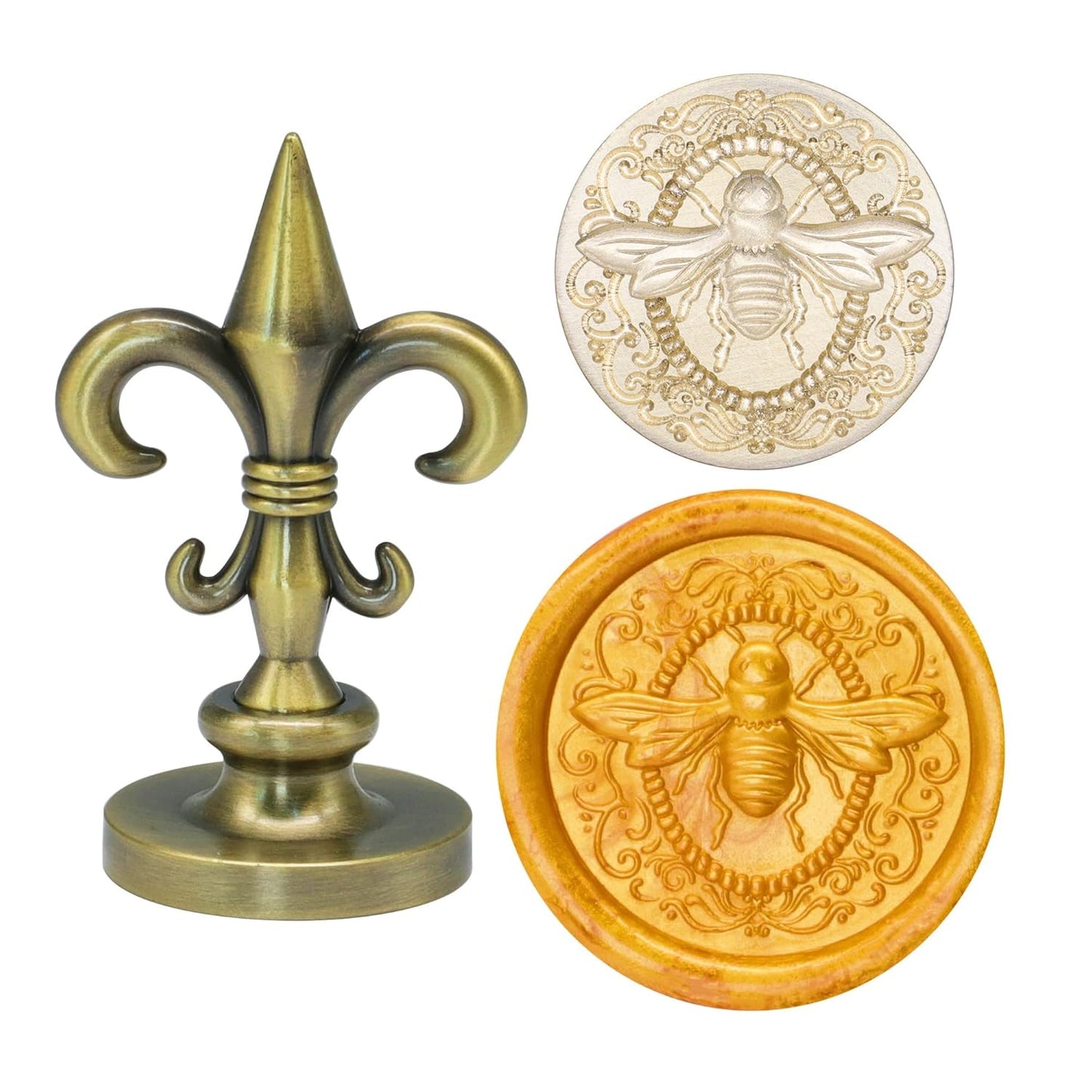 SWANGSA 3D Embossed Bee Wax Seal Stamp, Vintage Electroplated Bronze Flower Handle Sealing Stamp for Wedding Party Invitations Gift Idea Decoration