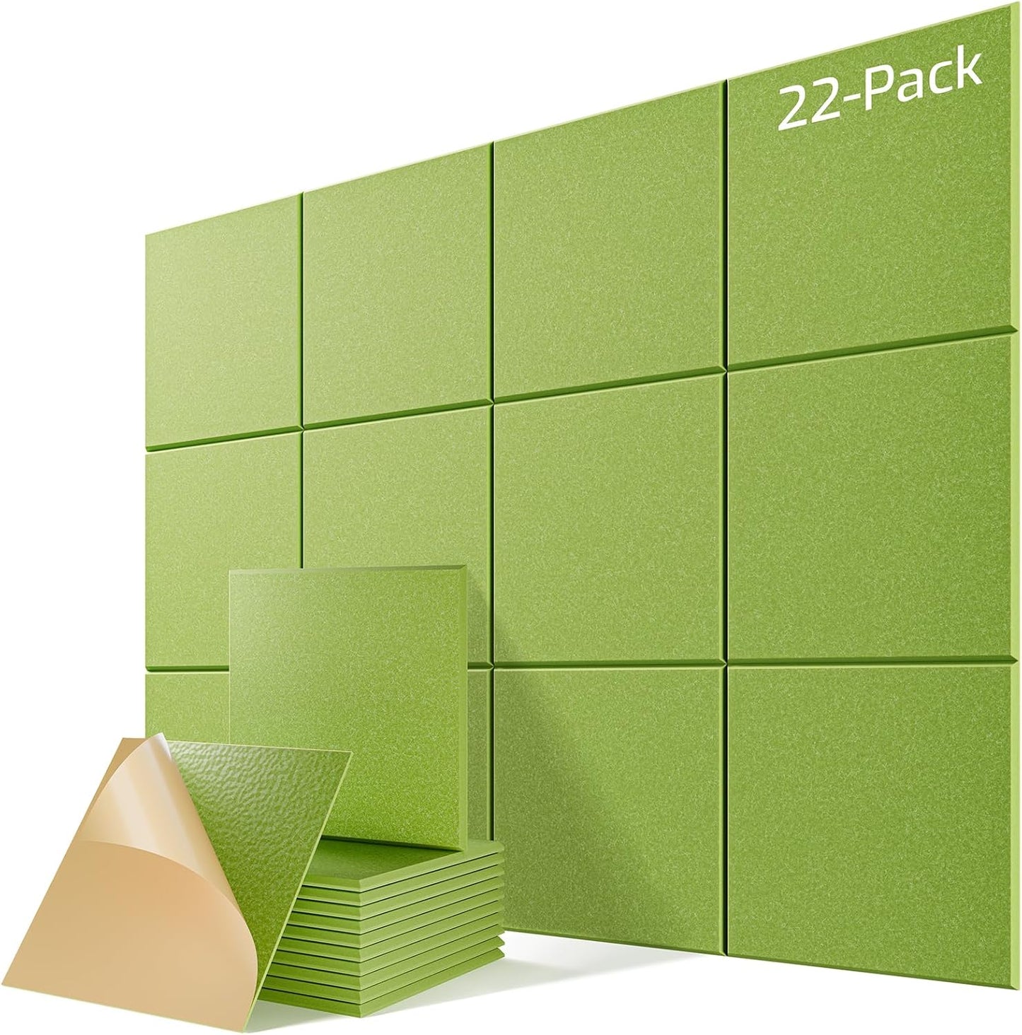 22 Pack Self-Adhesive Acoustic Panels, 12" X 12" X 0.4" High-Density Sound Proof Foam Panels for Walls, Soundproof Wall Panels for Home & Office (Avocado)