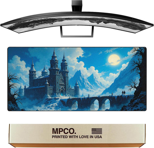 MPCO. Dark Fantasy Large Gaming Desk Pad - 36" x 17" Duraglyde Fabric The Frost King’s Castle Desk Mats - Non-slip, Washable, Smooth Glide for Precision Gaming & Work