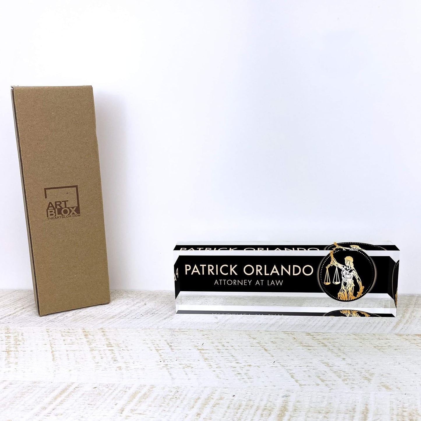 Artblox Office Desk Name Plate Personalized | Custom Name Plates for Desks | Lawyer Design On Clear Acrylic Glass | Office Desk Decor - (8" x 2.5")