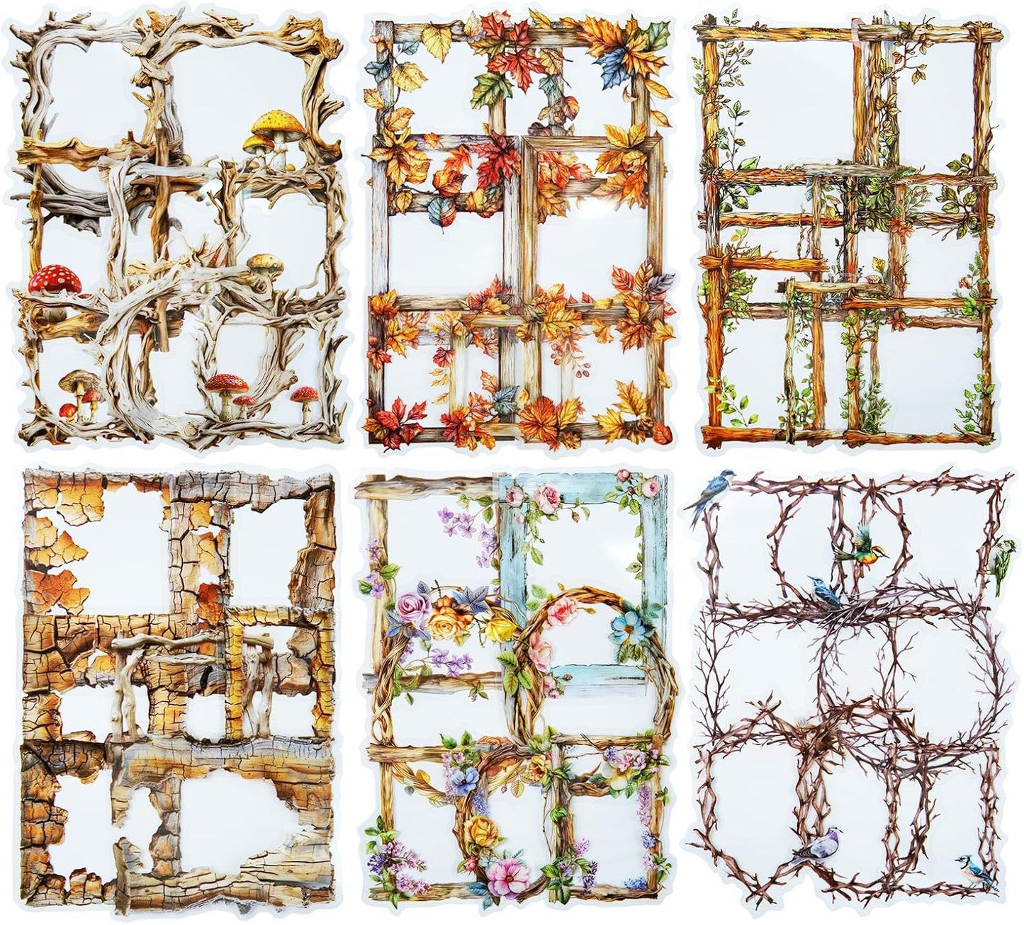 Vintage Wooden Frame PET Sticker Set, 60PCS Retro Aesthetic Scrapbook Stickers for Journaling, DIY Crafts, and Decorative Art Supplies