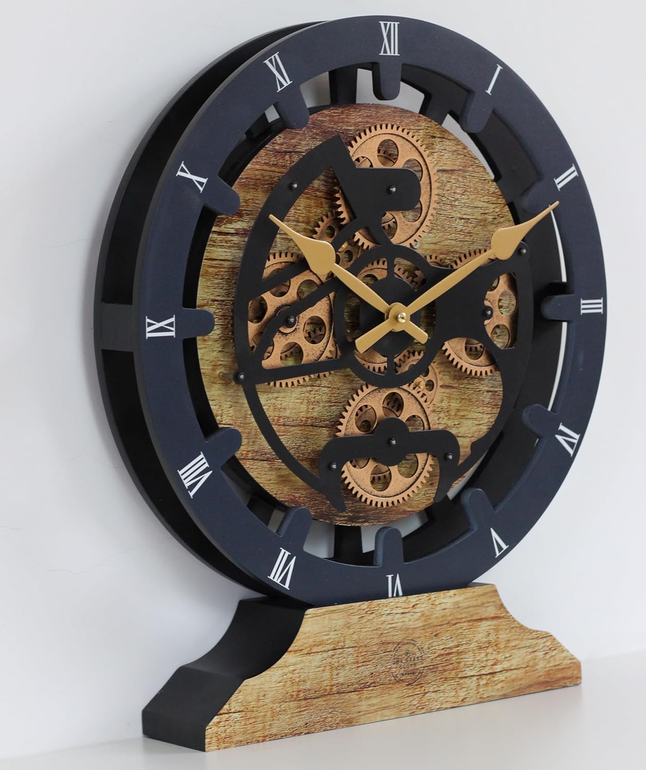 The Gears Clock 16 inches Wall Clock with Real Moving Gears Convertible into a Big Mantel Clock (Gold Antique)