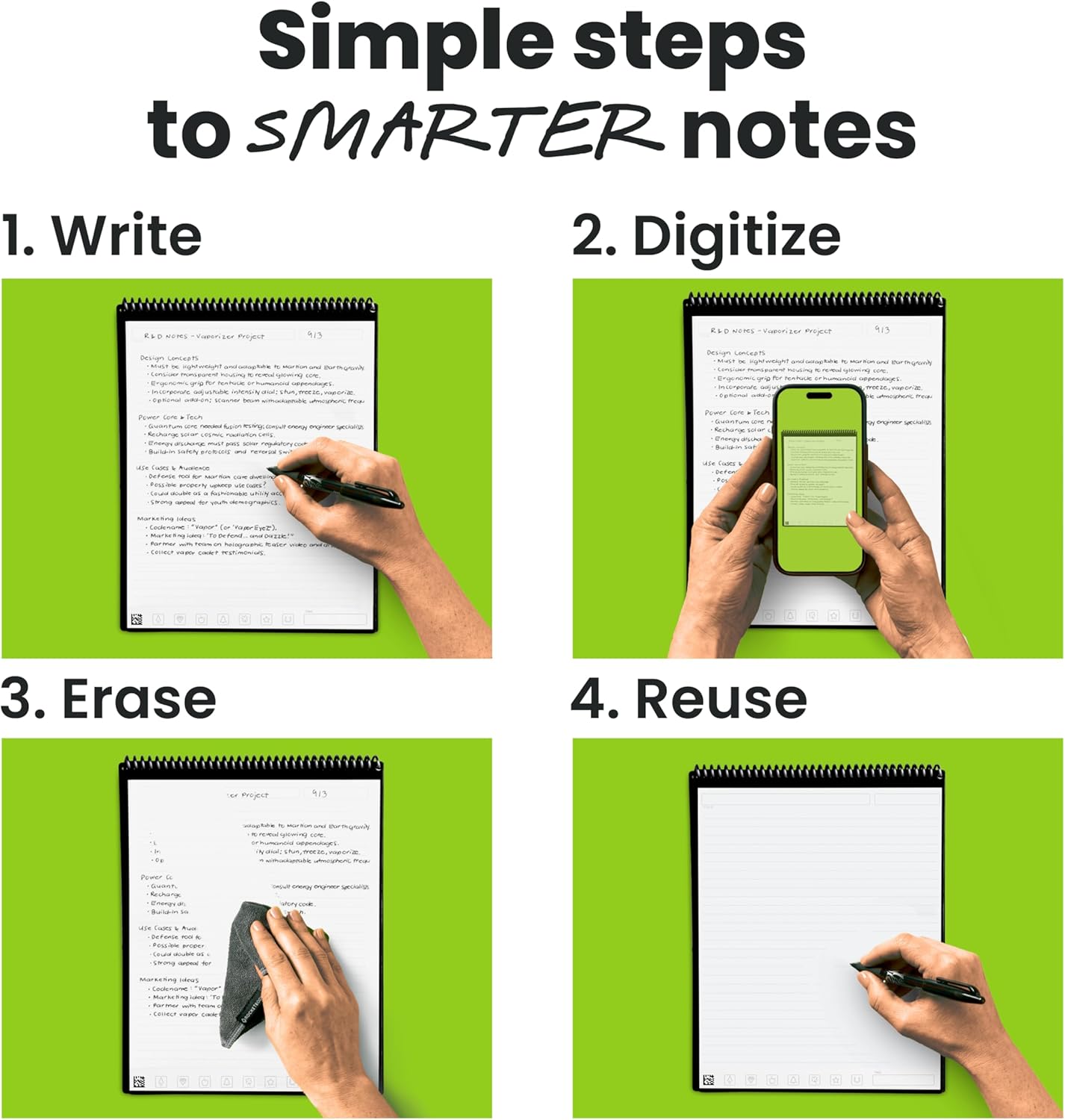 Rocketbook Flip Reusable Smart Notepad, Top Bound Notebook Executive Size 6x8.8, Black - Lined and Dotted Pages, App-Connected, Erasable, Ideal for Righties and Lefties