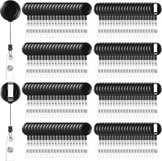 Handepo 400 Pcs Retractable Badge Reels Bulk, Black Retractable Badge Clip ID Holder Key Ring Clip for Office Students Teachers Doctor Nurse Employees Name ID Card Holder Key Card