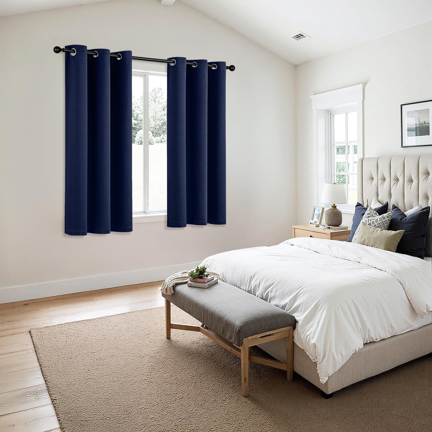 MIULEE Navy Blue Blackout Curtains - Bedroom Window Treatment Curtains Thermal Insulated Room Darkening Drapes for Living Room Kitchen Grommet Top Light Blocking Drapery, 40 x 45 Inches Long, 2 Panels