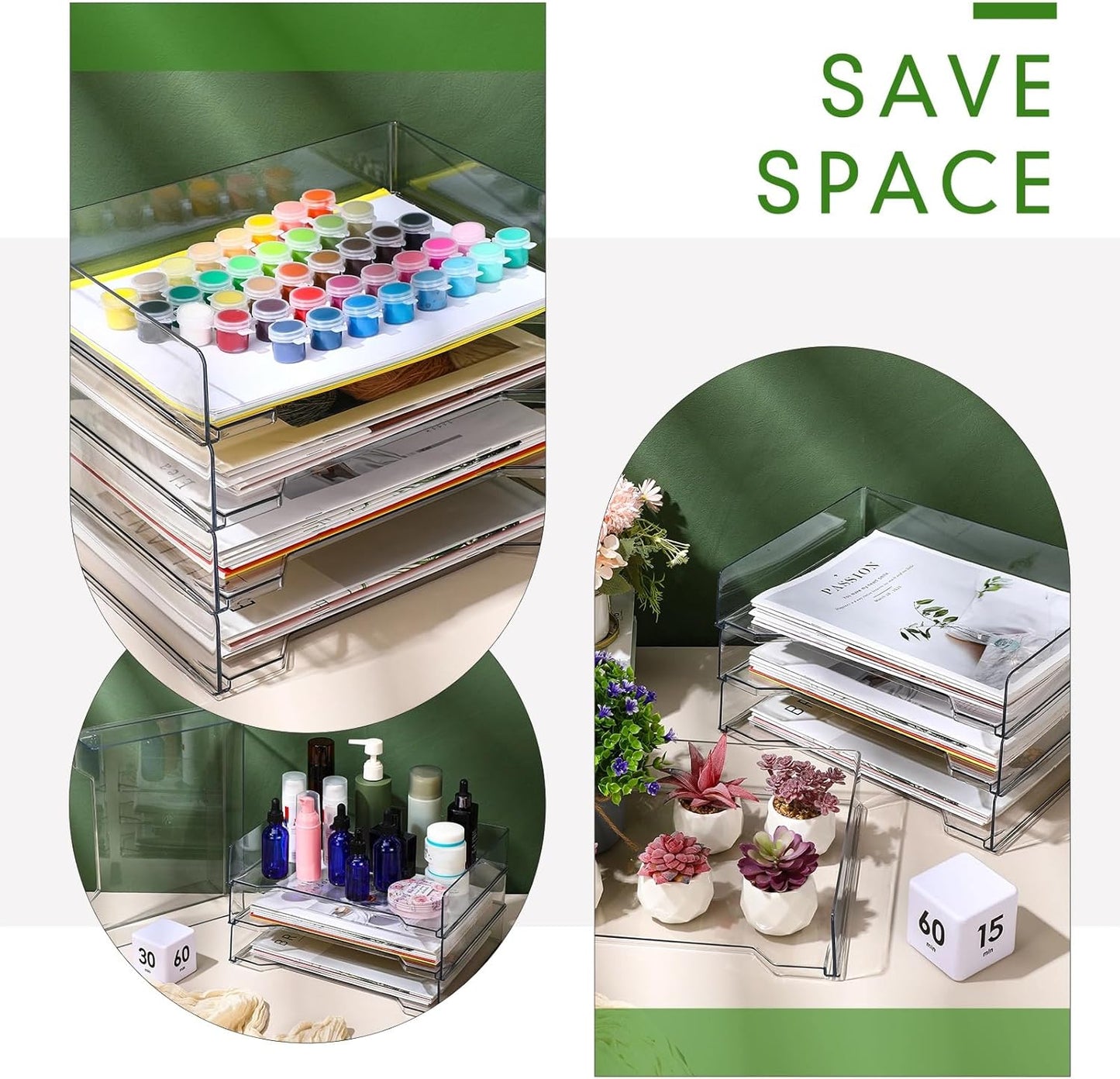 4 Pcs Stackable Letter Tray Rectangular Plastic Desk Organizer 13 x 9.5 x 2.6 in Paper Holder File Tray Accessories Rack for Desktop Office Desk Drawers (Clear)