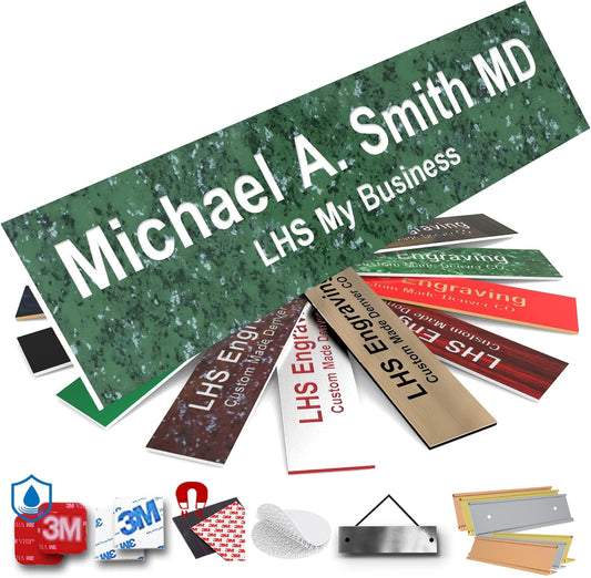 Engraved Name Plates for Door Sign Personalized Green Marble Plastic Plaque with White Letters - Made in USA 2x4 S4