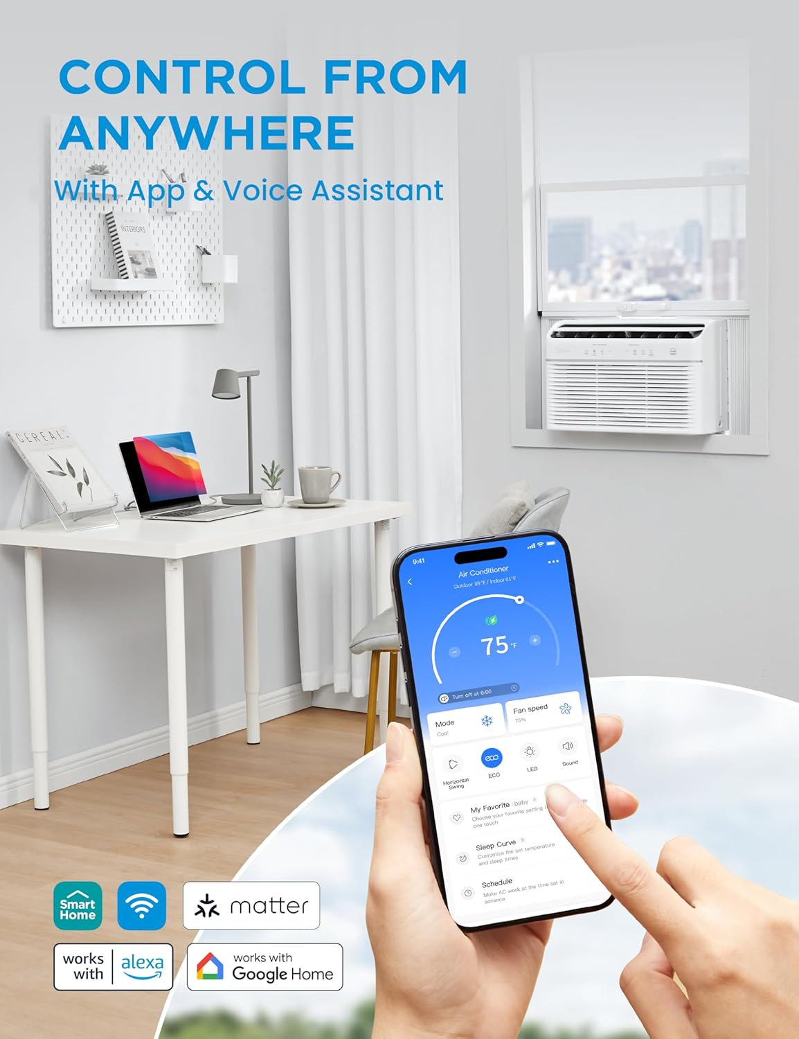 Midea 12,000 BTU Smart Inverter Air Conditioner Window Unit with Heat and Dehumidifier – Cools up to 550 Sq. Ft., Energy Star Rated, Quiet Operation, Electronic Controls, Remote Control, White