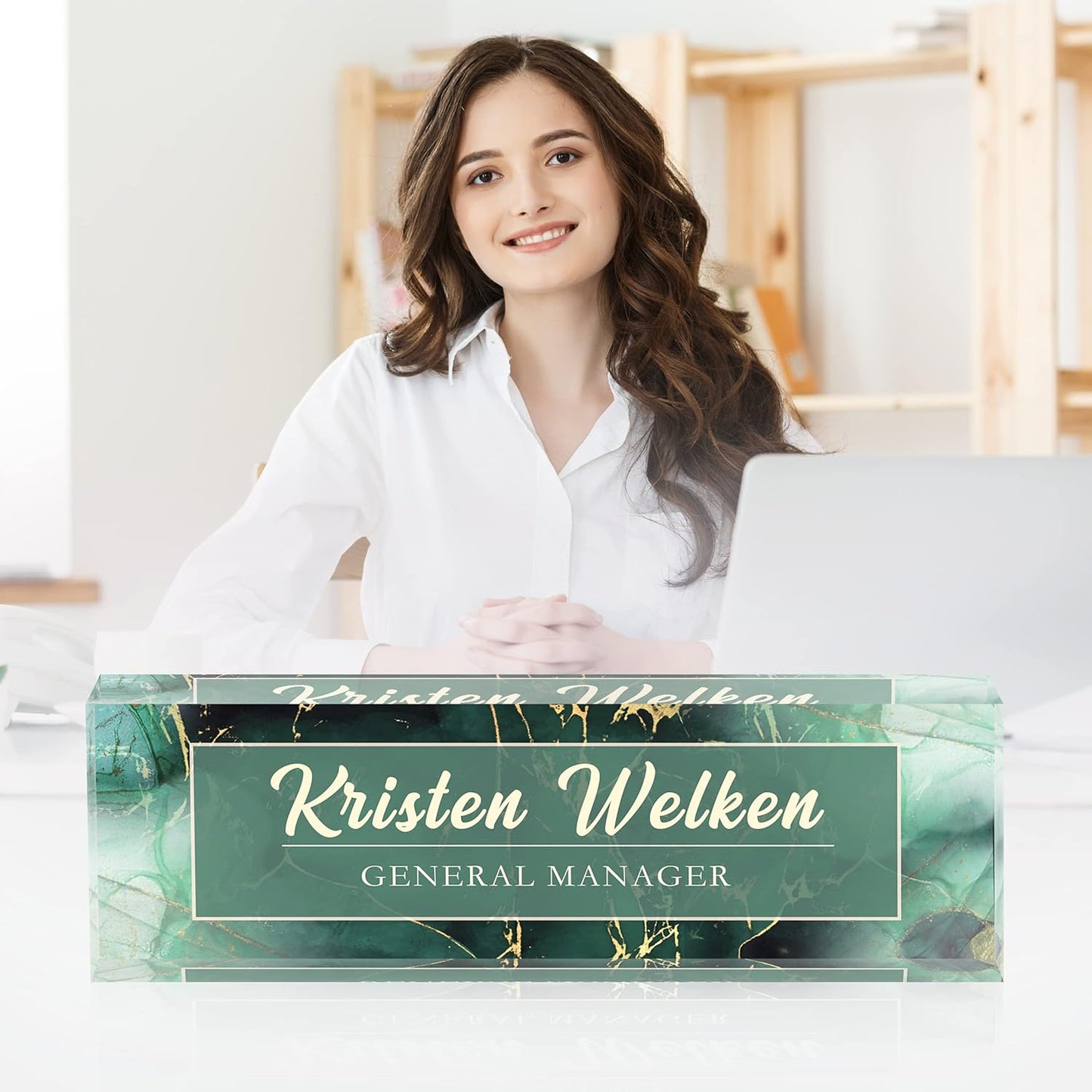 Acrylic Name Plate Personalized, Teacher Name Plates for Desks Classroom, Gifts for Teacher Boss Employee Appreciation Office Desk Decor (Green Marble1)