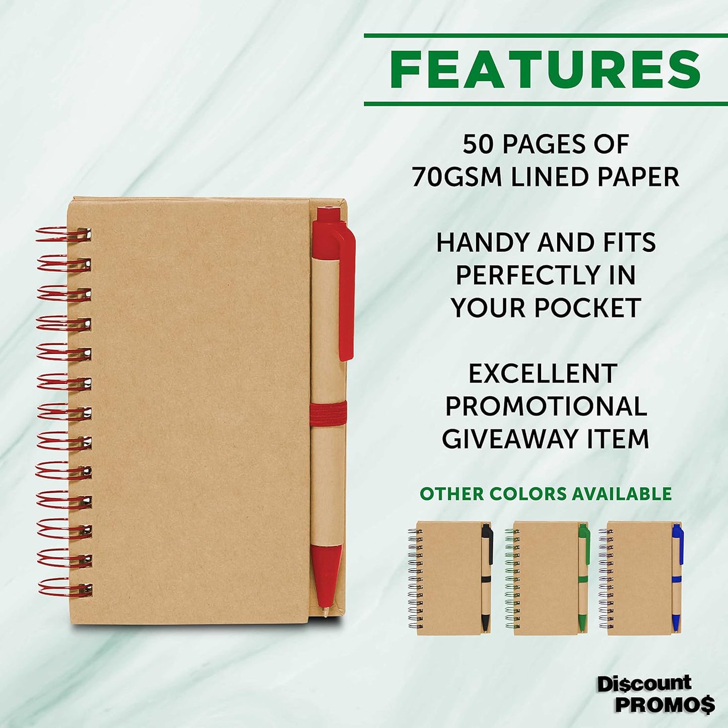 Mini Spiral Notebooks with Black Ink Pens Set of 10, Bulk Pack - Perfect for School, Office, Business, Home - Red