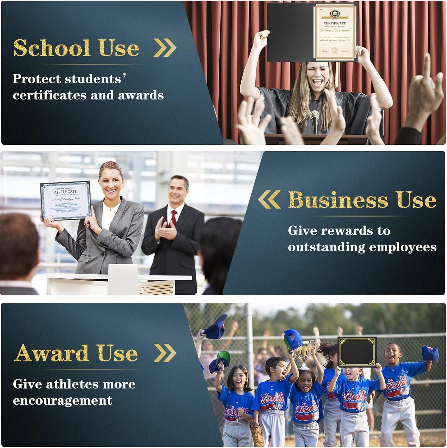 30 Packs Certificate Holders, Black Certificate Covers, Diploma Holders, Certificate Folders with Gold Foil Border for Letter Size 8.5" x 11" Certificates, Diploma, Documents, Award Cover