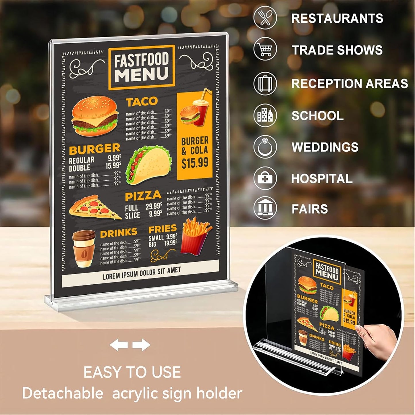 Daofary Acrylic Sign Holder 8.5 x 11 Inches 10 Pack, Double-Sided Stand up Table Top Paper Holder, Store Sign Holders, Plastic Sign Display for Restaurants, Hotels, Office