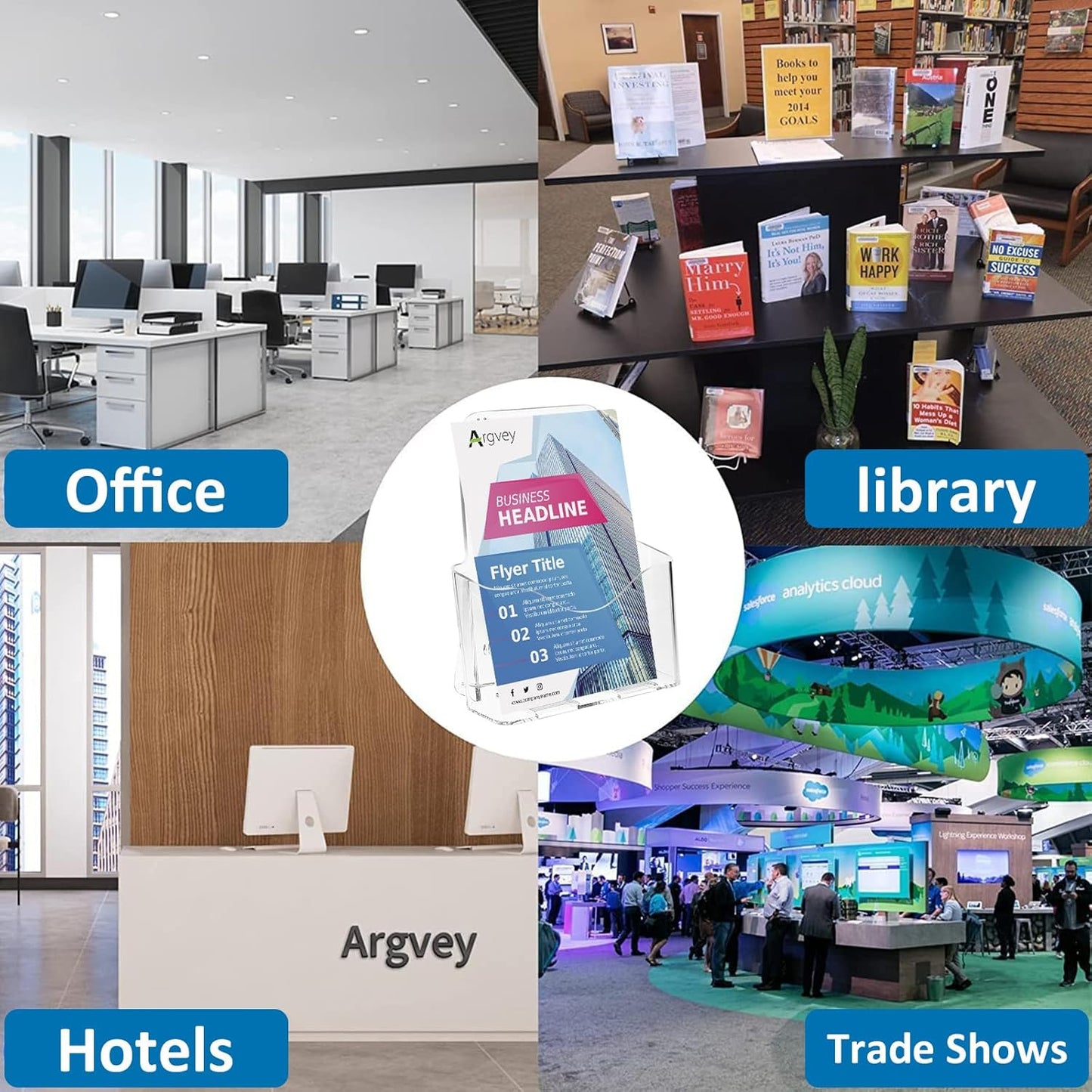 Acrylic Brochure Holder 6 x 8 Inch, Clear Slant Back Display Stand for 5.5 x 8.5 & 5 x 7 Inch Flyers, Pamphlets, Table Signs – Plastic Paper Holder for Office, Home, Store, 2 Pack