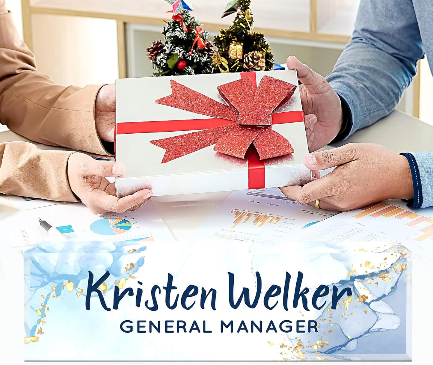 Name Plate for Desk, Desk Name Plate Personalized, Office Decor for Women Men, Acrylic Desktop Accessories, Office Appreciation Gifts for Boss Social Workers Nurse Teacher Employee (Blue/White)