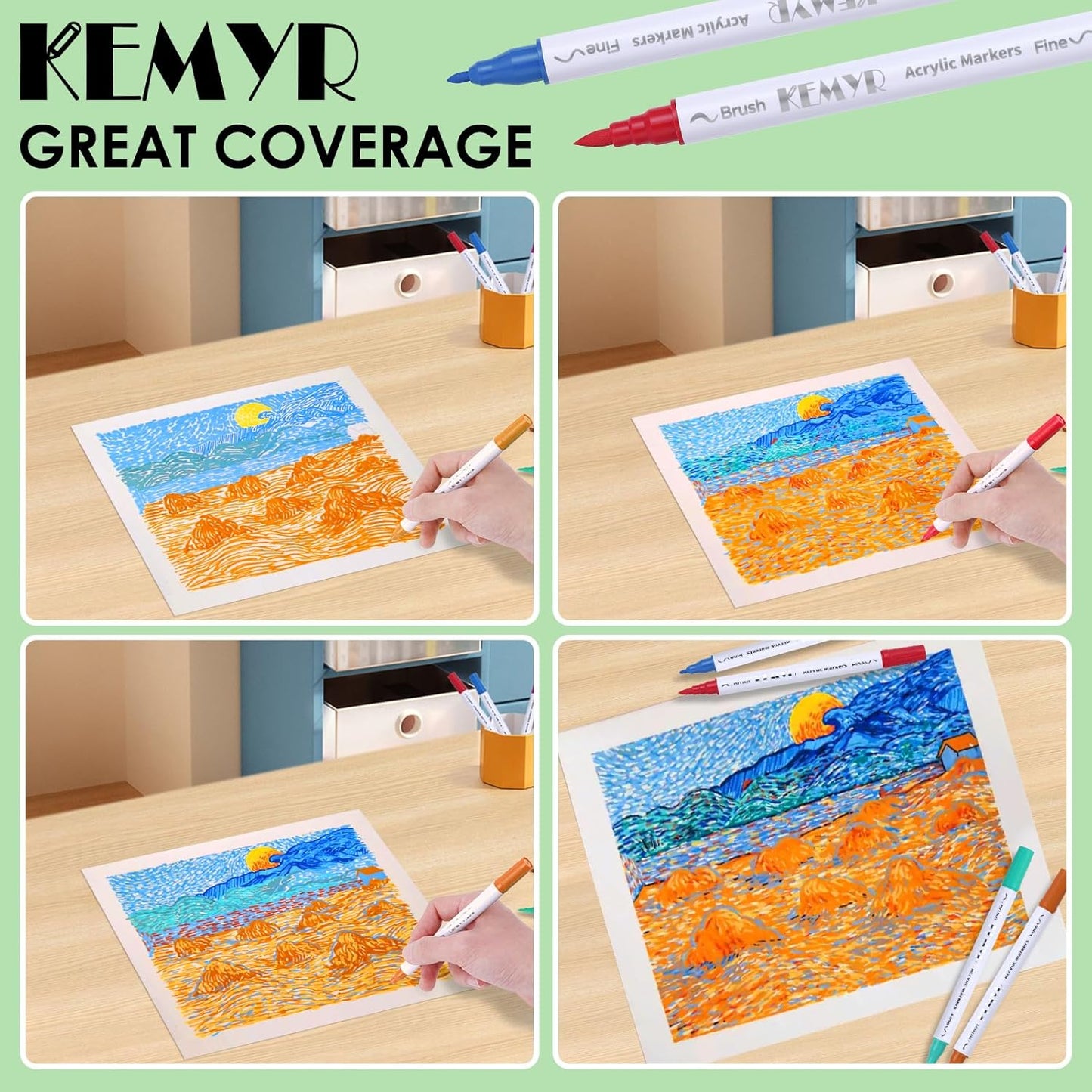 24 Colors Brush & Fine Tip Acrylic Paint Pens, Dual Tip Acrylic Paint Markers for Paper, Wood, Canvas, Stone, Rock, Glass, Fabric, DIY, Ceramic, Art Supplies for Kids and Adults Drawing