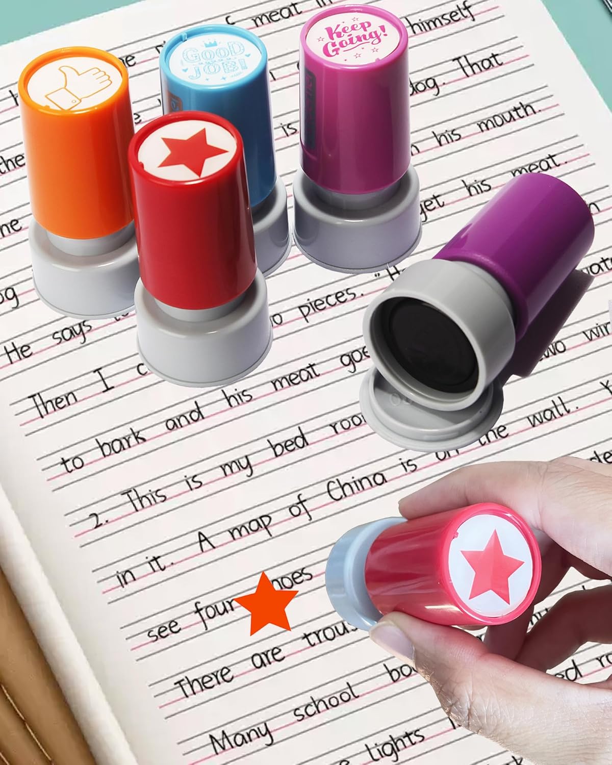 Pack of 5 Sorted Teacher Stamps Self-Inking Rubber Stamps Teacher Comments Photosensitive Stamps Behavior Stamper for Education Review