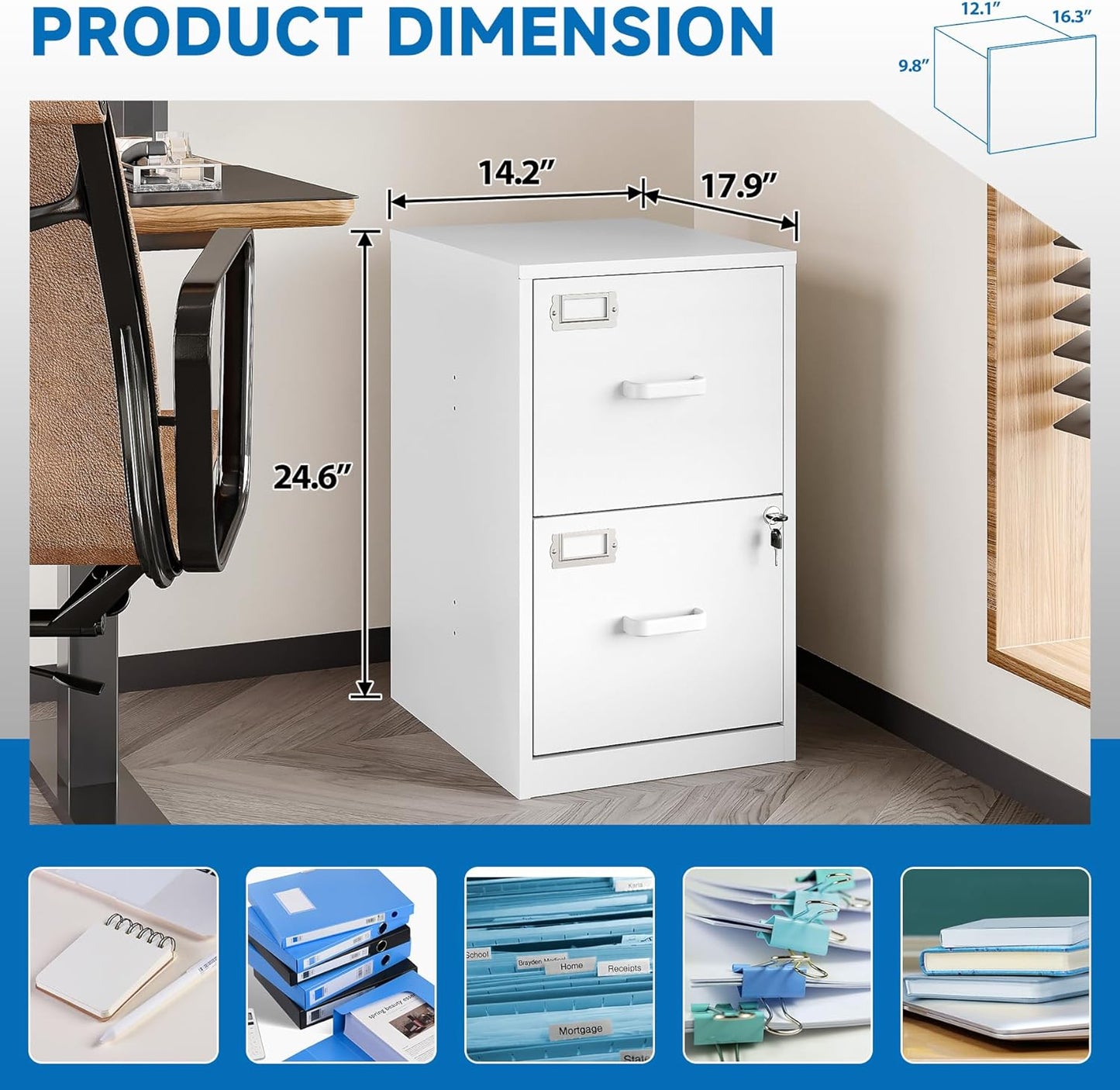 2 Drawer File Cabinet with Lock Vertical Filing Storage Office Home Steel Vertical File Cabinets for Letter Size File Cabinet Locked,Assembly Required