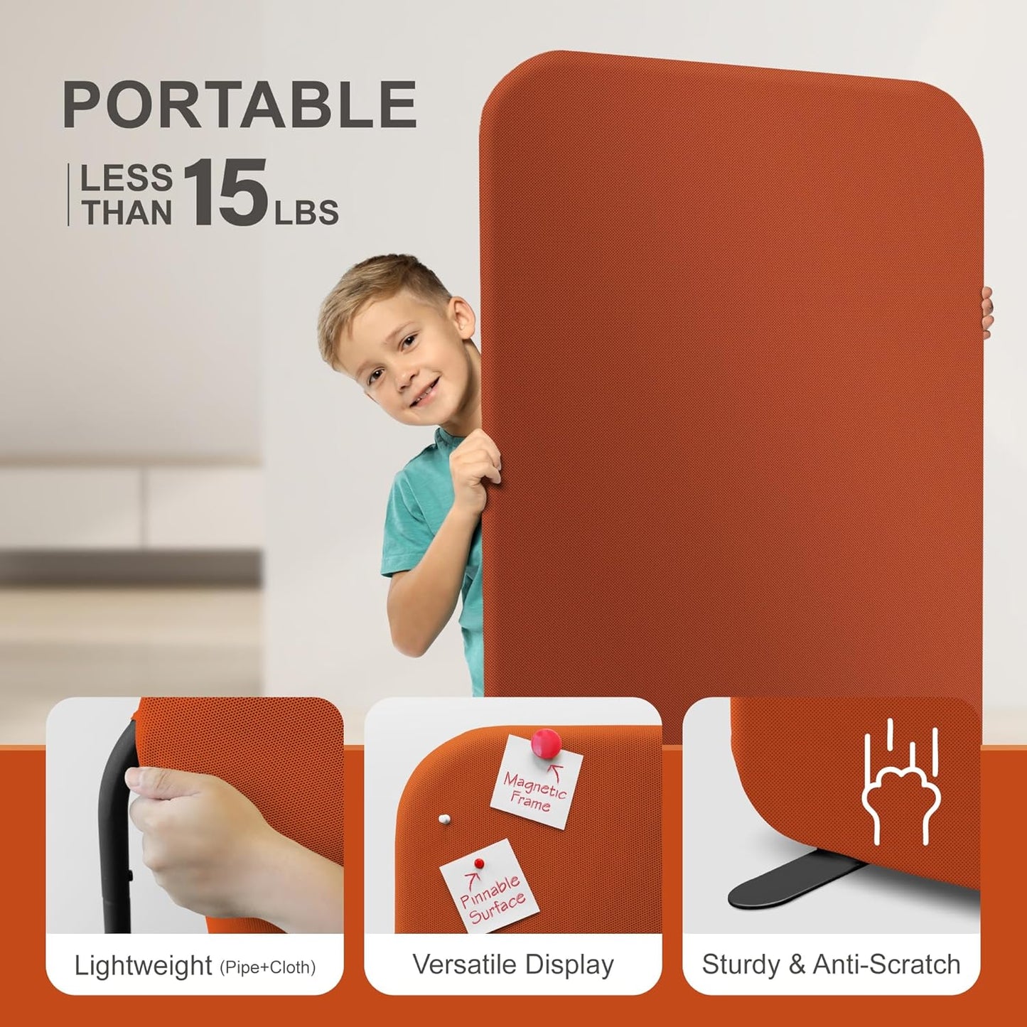 DECOLAB Standing Room Divider, Portable Privacy Wall Partition for Studio Apartment, Living Room, Bedroom, Workspace, Scratch Resistance, 29”x65”, Sunrise