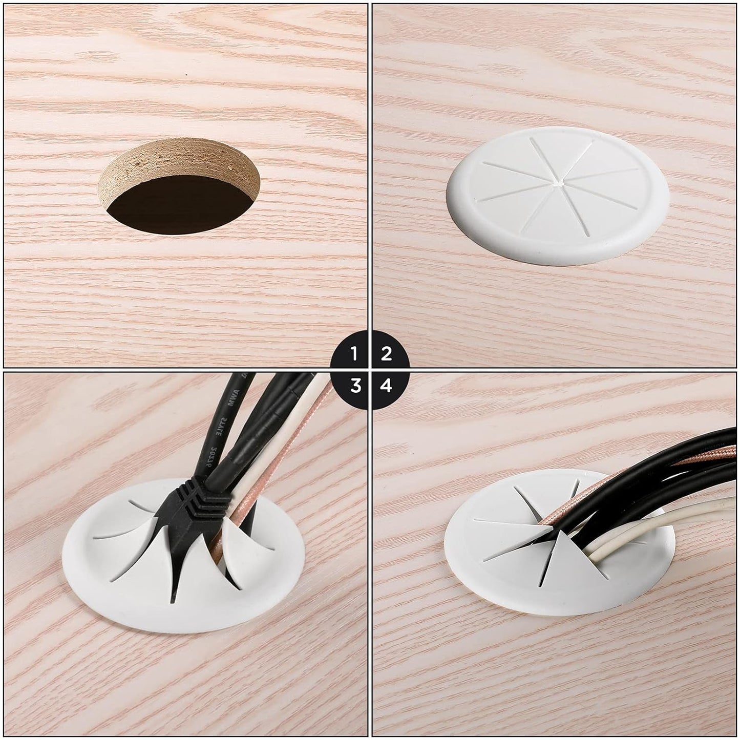 HYCC 5 Pack 2-3/8 Inch Flexible Desk Grommet,Organize Wires and Cables on Office Equipment, Computer Components, Entertainment Systems Effectively - Color: White