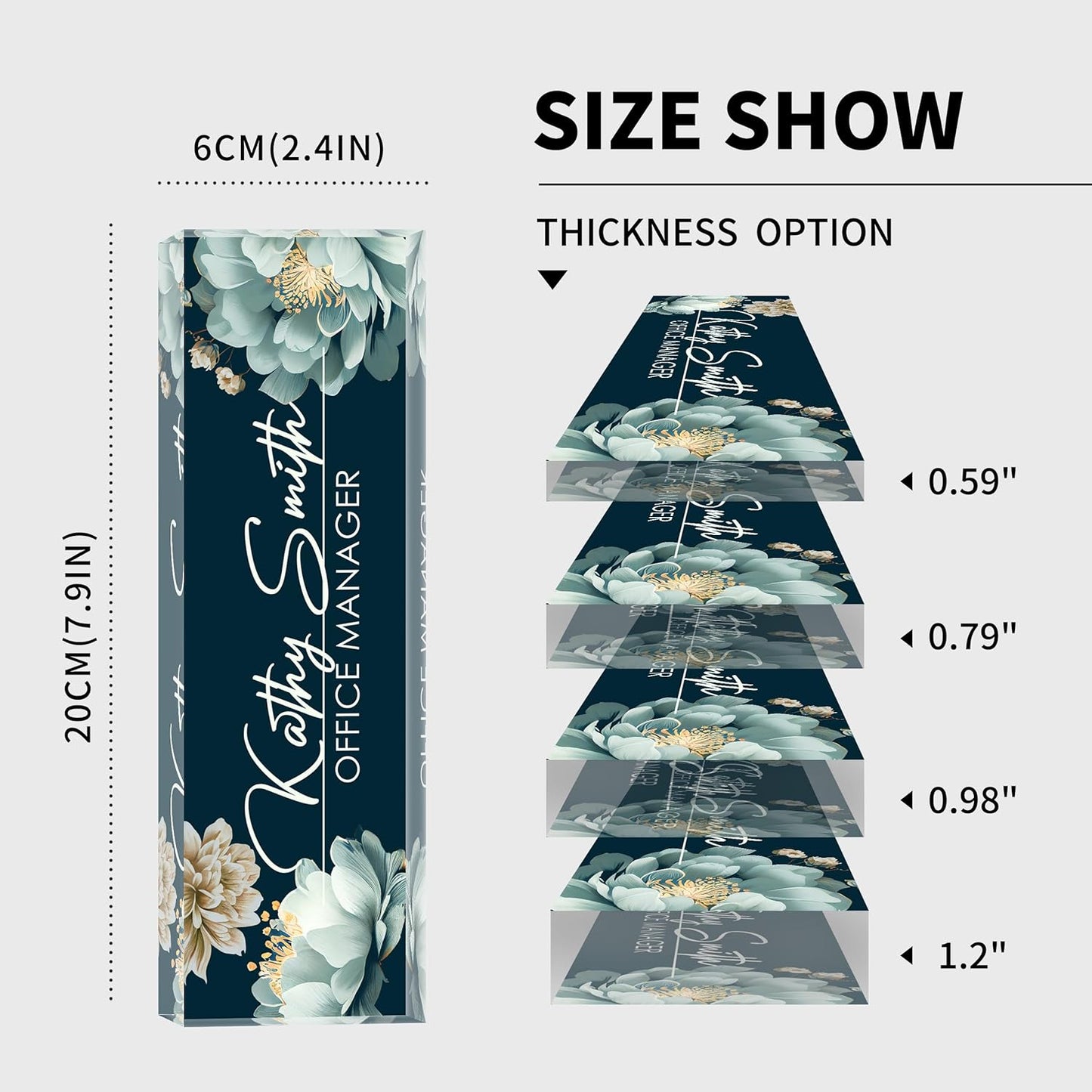 Personalized Name Plate for Desk, Custom Desk Name Plate, Acrylic Name Plate Office Desk Accessories, Personalized Office Gifts for Coworkers Teachers, Employee Appreciation Gifts (B-White Flower)