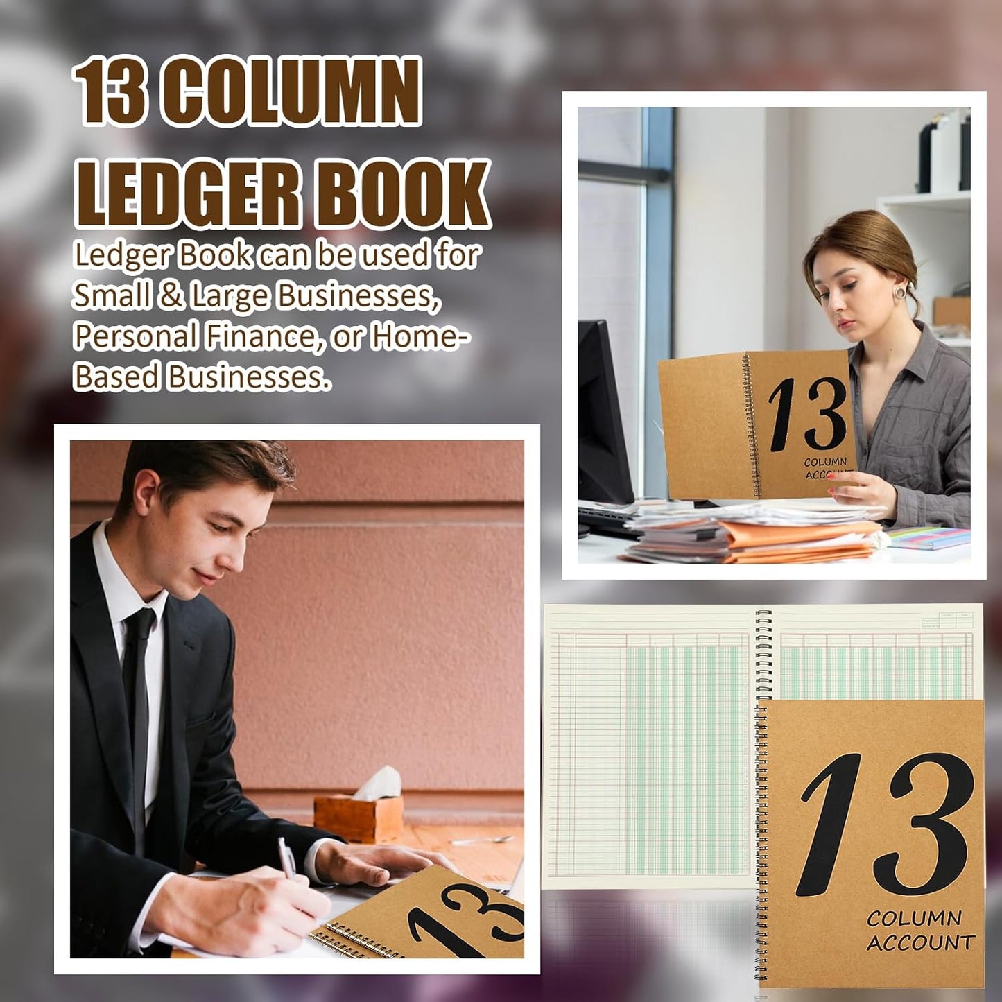 13 Column Ledger Book 8.5 * 11inch Account Book Notebook Columnar Pad Columnar Pad 13 Columns Premium Analysis Pad Kraft Paper Cover 100 Pages for Personal Use Small Business(50 Sheet)