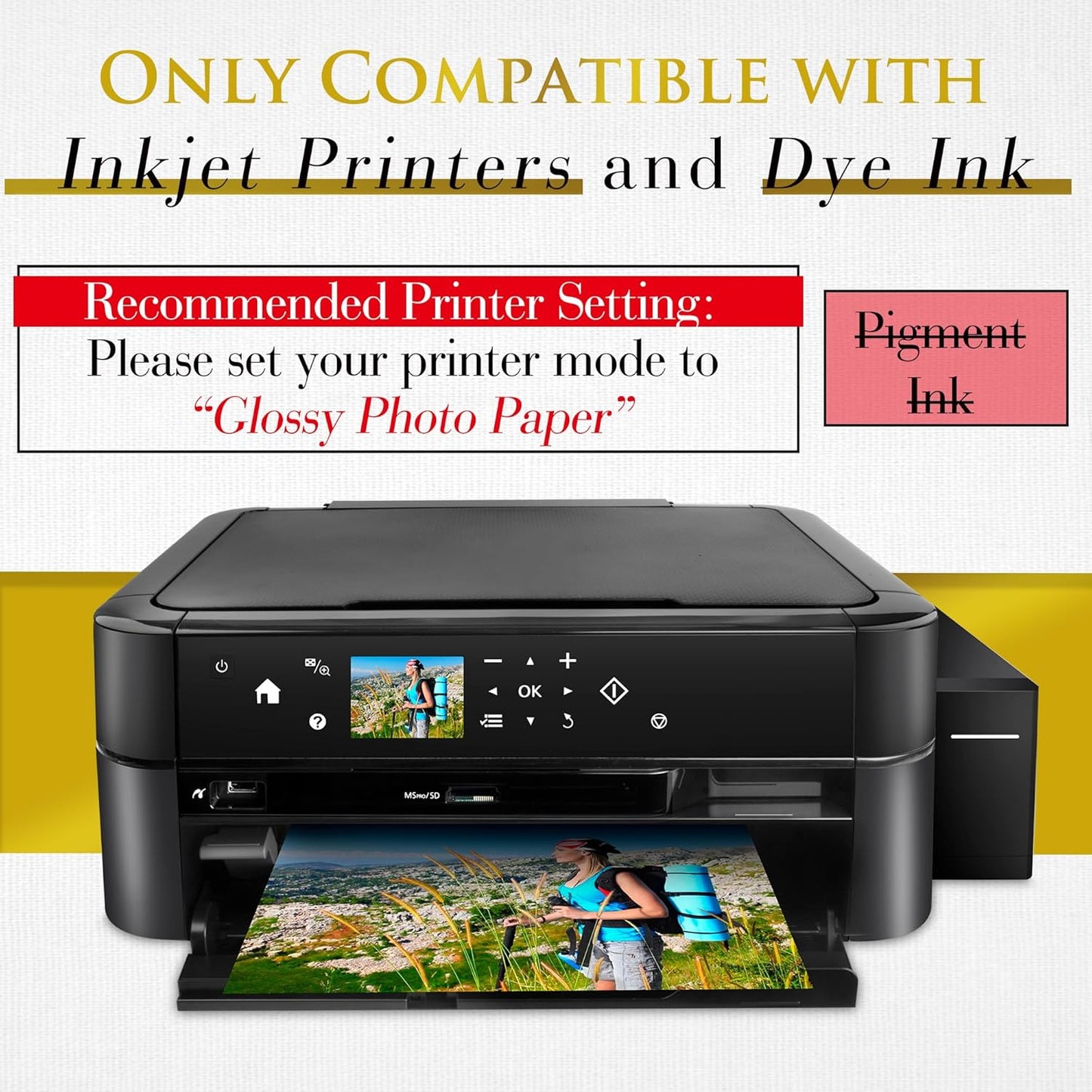 A-SUB Inkjet Glossy Photo Paper 5X7 Inches 48lb 180gsm Professional Glossy Photographic Paper for Inkjet Printers Dye Ink 100 Sheets