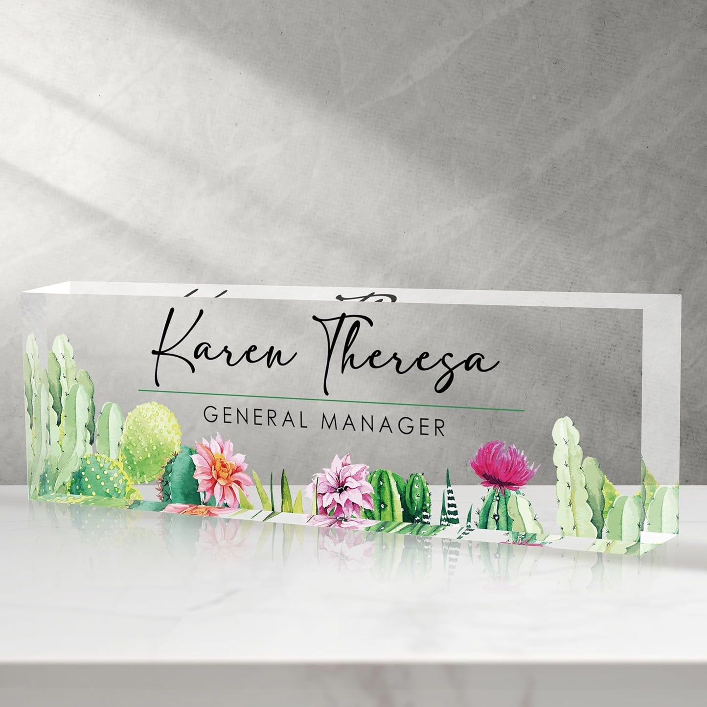 Custom Office Name Plate, Personalized Gifts for Women & Men, Appreciation Gifts for Employees, Office Desk Accessory (Cactus)