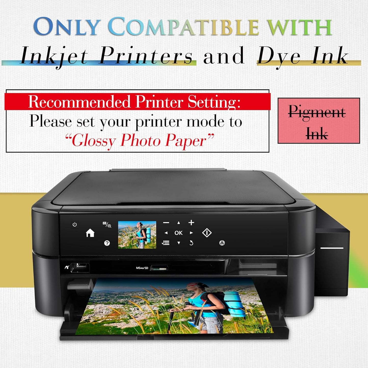 A-SUB Glossy Thin Photo Printer Paper for Flyer Brochure Chip Bag 8.5x11 Inch 36lb for Inkjet Printer Dye Ink Single-Side Print 135gsm