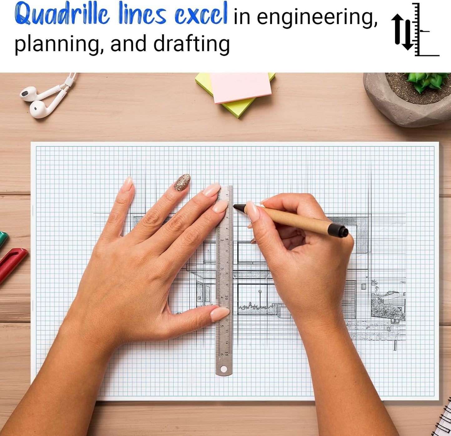Large Grid Graph Paper Pad, 22 x 17 inches, 0.25" 4x4 Square Grid, Blueprint, High Brightness, 35 Sheets/70Pages, 2 Pack Engineering Graph Paper Pads (4 Squares Per Inch, 35 Sheets Each Pad.)