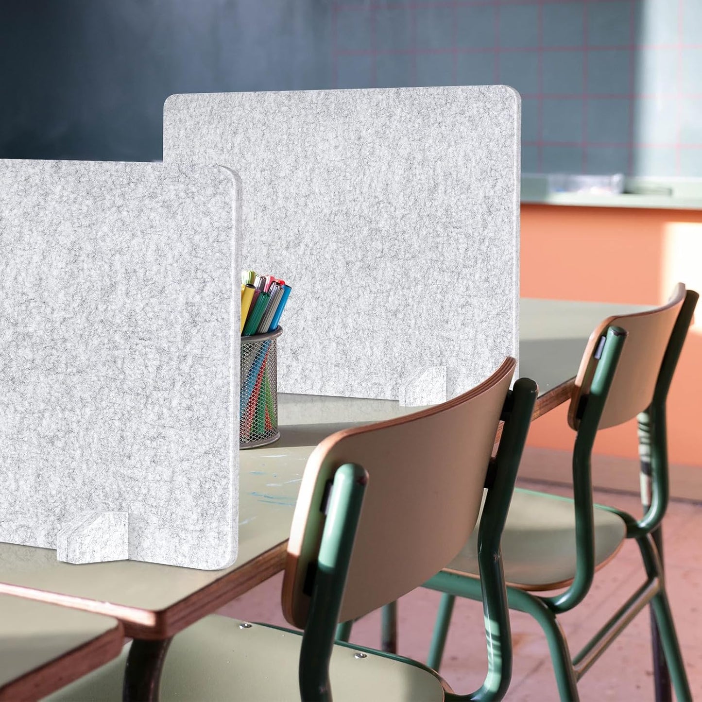 4 Pack Acoustic Desk Dividers - 24" x 20" Freestanding Privacy Panels Set with Noise - Reducing Design Cubicle Sound Proof, Ideal for Office, Classroom, and Home (Silver Gray)