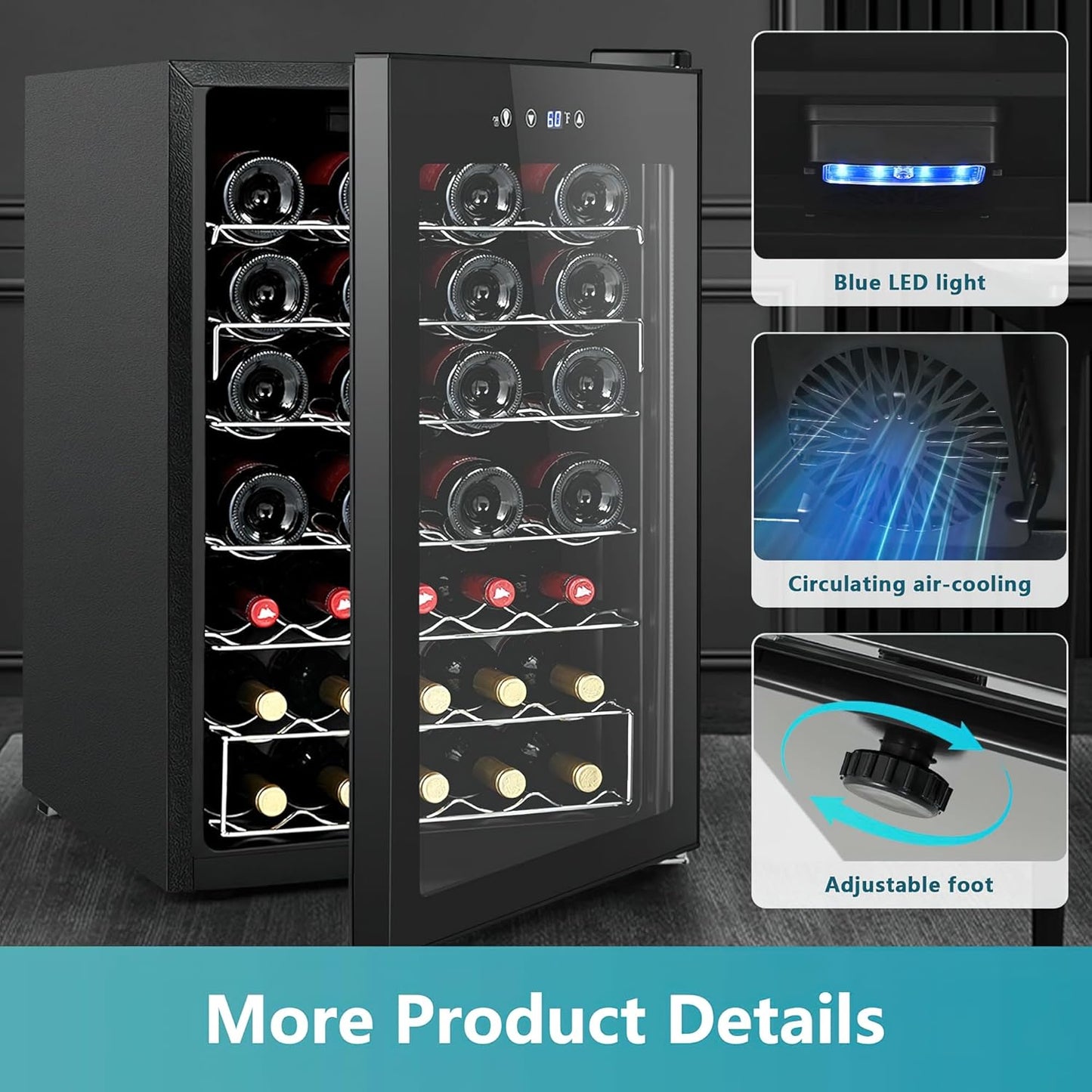 EUHOMY 45 Bottle Wine Cooler Refrigerator, Small Built-in Wine Fridge for Red, White and Champagne, 4.5 Cu.ft Mini Fridge with Adjust Temperature, Black