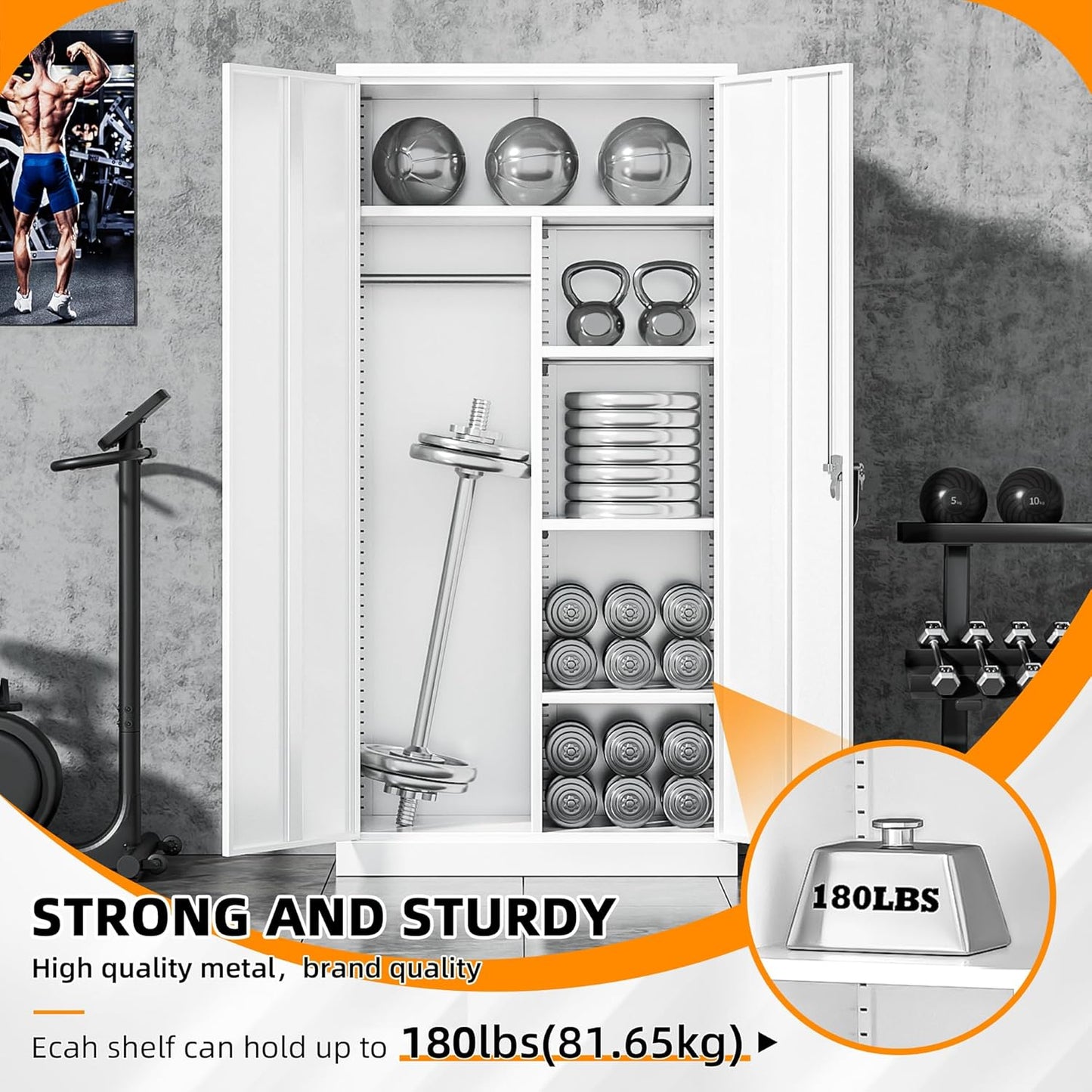 INTERGREAT Metal Storage Cabinet with Lock,White Armoire Wardrobe Closet with Lockable Doors,72" H Storage Closet Cabinets for Home,School,Office,Bedroom