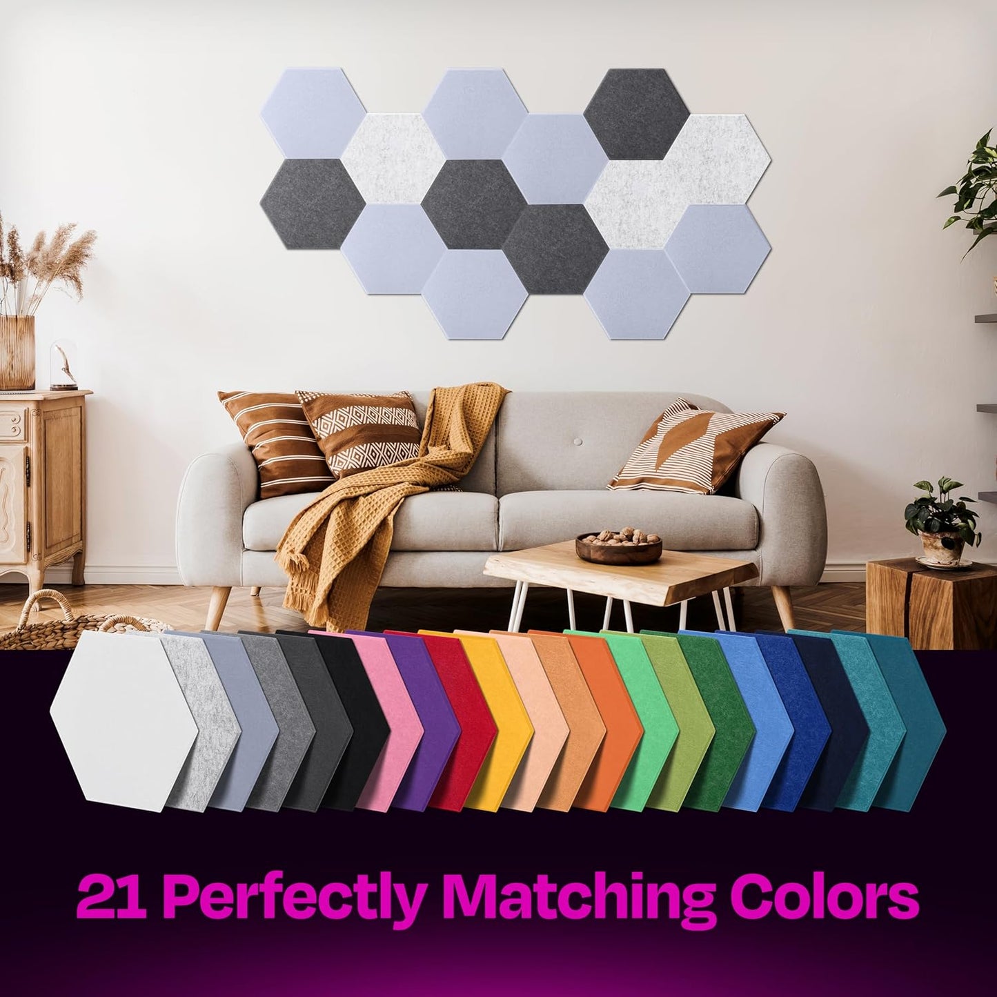 Acoustic Soundproof Wall Panels 12-Pack - 12"X10.4"X0.4" High Density Sound Dampening - [Dusky Gray Hexagon]