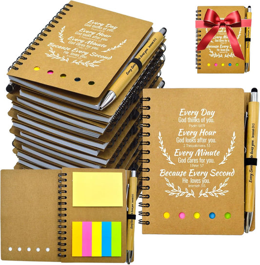 400 Pcs Bulk Fathers Day Christian Gifts Prayer Journal for Woman - 200 Set Religious Notepad with Christian Pen - Bible Notebook - Church Gifts for Inspirational, Bible Study, Devotions ( Brown )