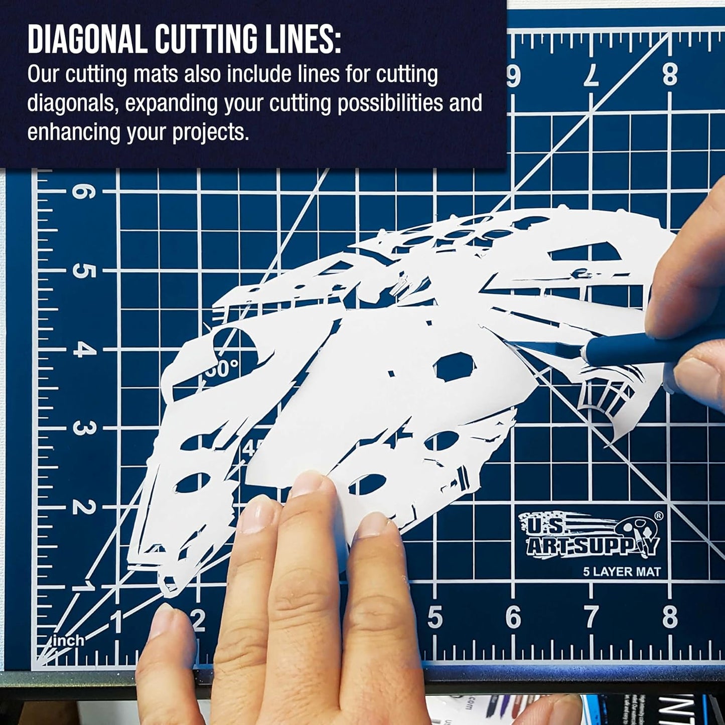 U.S. Art Supply 24" x 36" Self-Healing Cutting Mat 5-Ply - Double-Sided White/Blue Craft Mat, Non-Slip Cutting Mats for Crafts, Sewing, Quilting, Scrapbooking