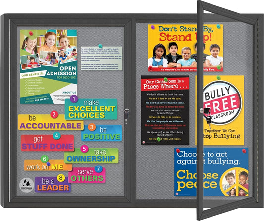 Enclosed Bulletin Board Lockable,Double-Door Weatherproof Outdoor Noticeboard with Locking Door, Wall-Mounted Aluminum Framed Presentation Board, 44x32 Inch (8xA4)