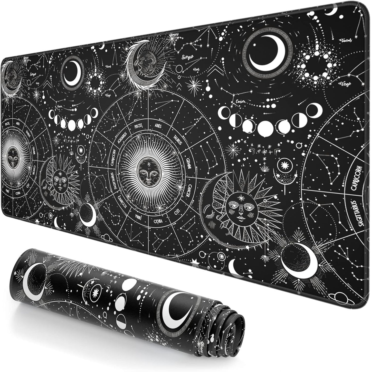 Extended Large Mouse Pad, XXL Gaming Mousepad 31.5 x 15.7 Inch, Big Computer Keyboard Desk Pad, Waterproof Mouse Mat with Stitched Edges and Non-Slip Base for Office Gaming, Sun Moon