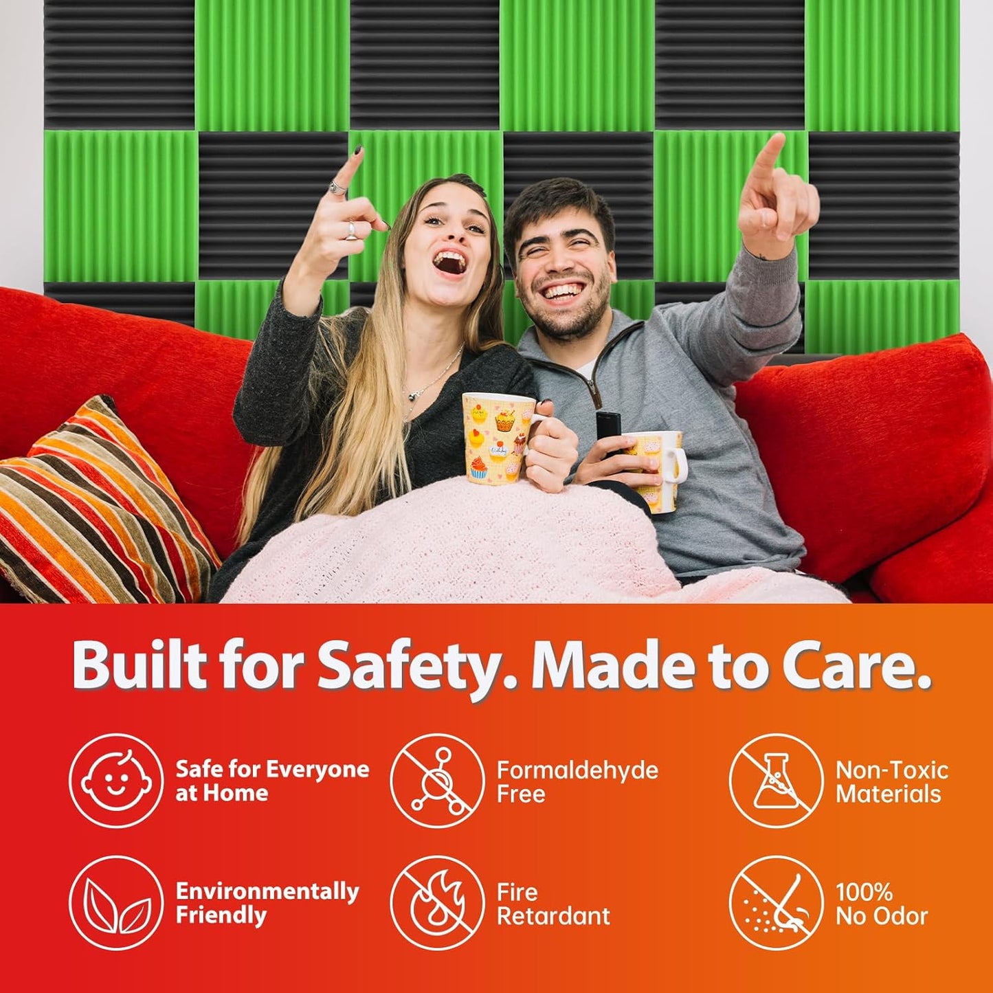 12 Pack Acoustic Panels – Sound Proof Foam Panels for Wall 12"x12"x2", Flame Retardant Wedge Acoustic Foam, High-Density Sound Absorbing Panels for Home Studio(Green, 2" Thick 12 Pack)