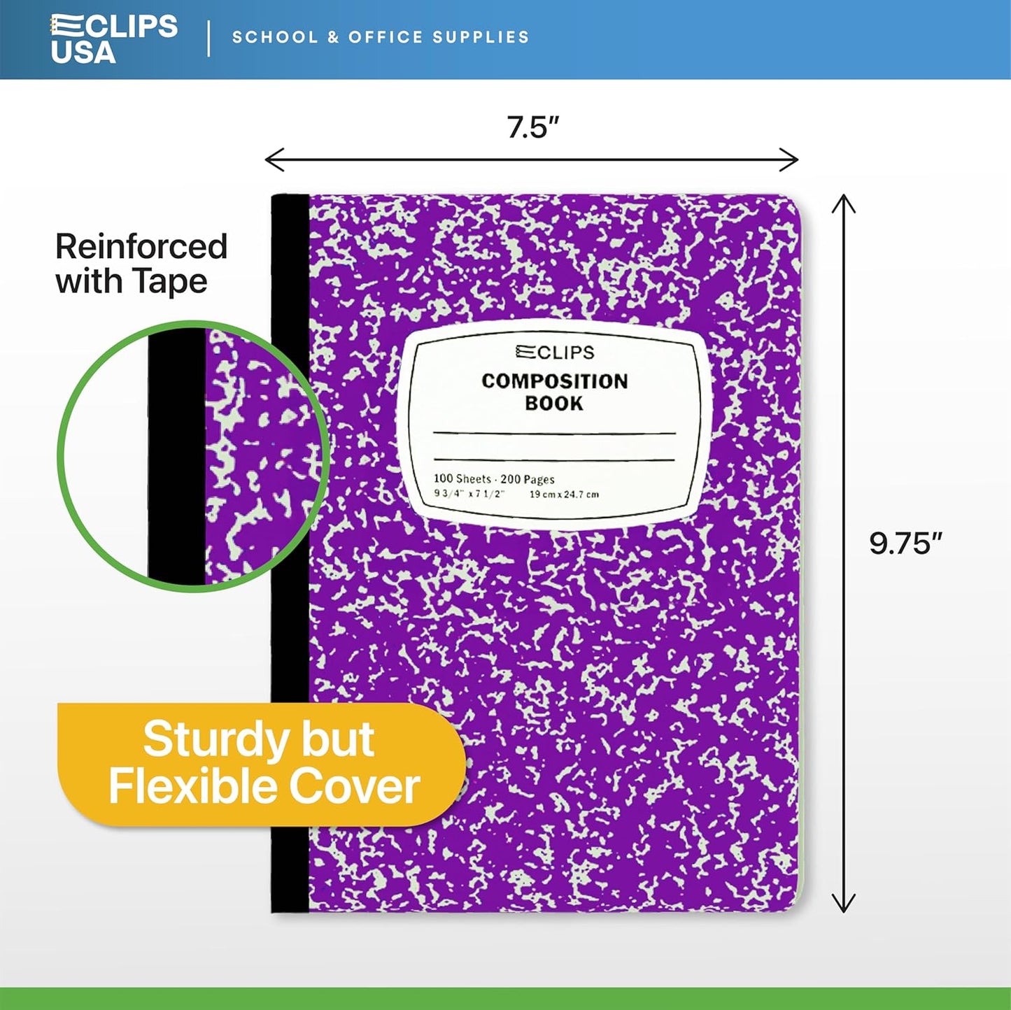 E-CLIPS USA Composition Notebooks, (24 Pack), Wide Ruled Composition Notebook, Marble Composition Notebook, 100 sheets, 200 Pages (24, Purple)