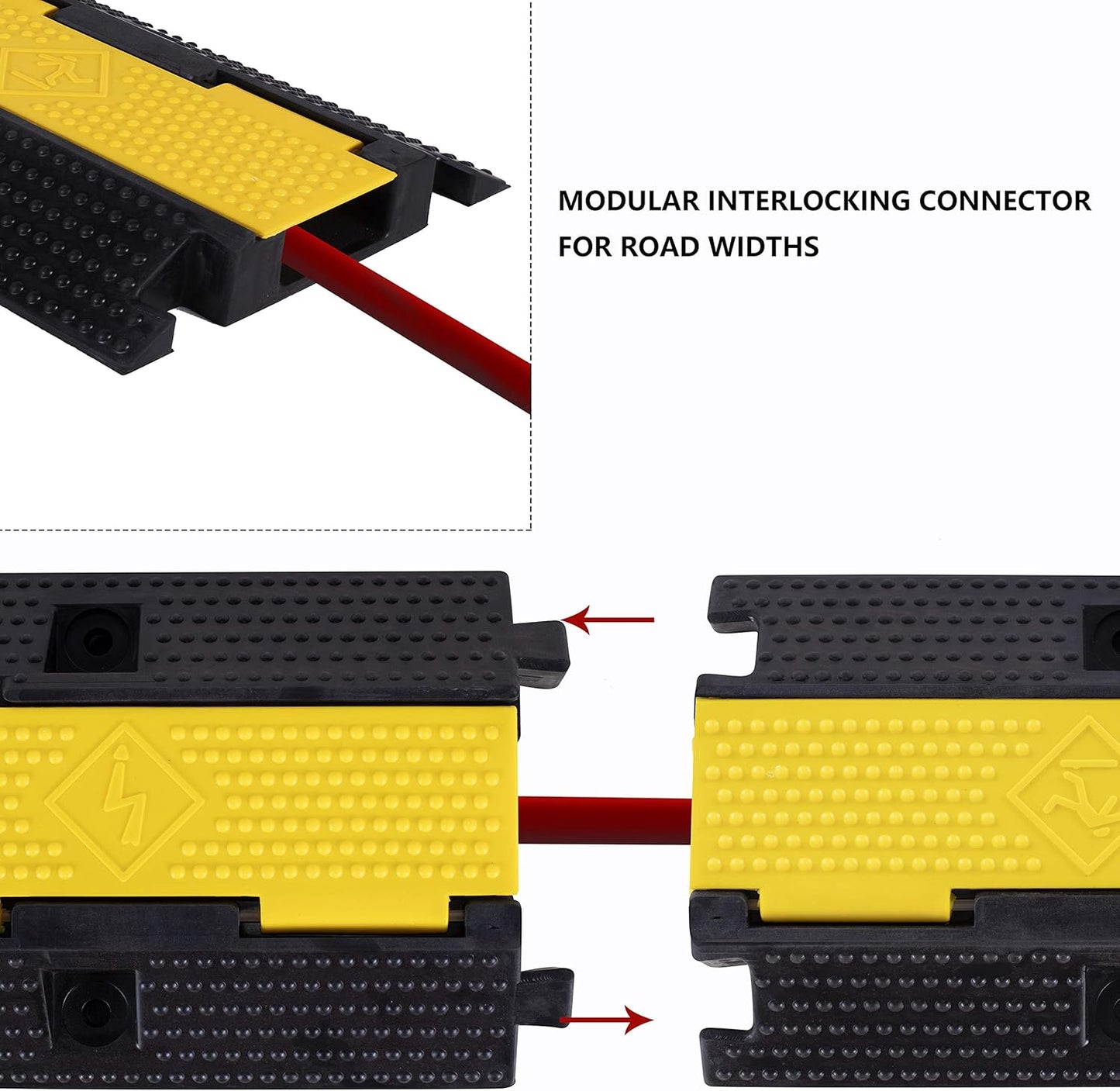 2 Pack Rubber Cable Ramp Hose Cable Protector Ramp 1 Channel 22000Lbs Load Capacity Traffic Speed Bump Wires Power Lines Extension Cord Cover for Indoor Outdoor