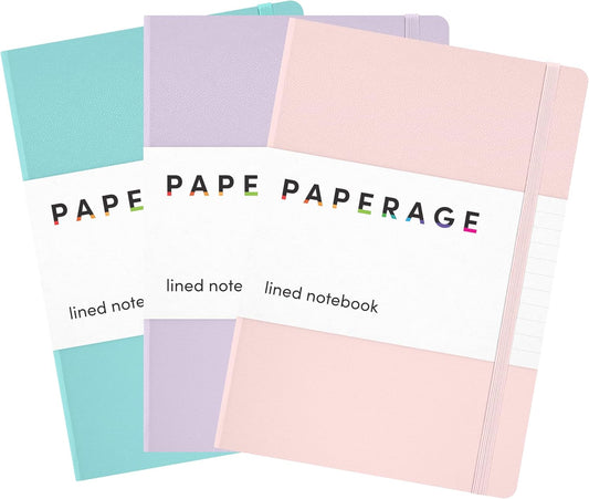 PAPERAGE Lined Journal Notebook, 3 Pack, (Blush, Mint, Lavender), 160 Pages, Medium 5.6 in x 8 in - 100 GSM Thick Paper – Hardcover Journaling Notebook for Work, School & Note Taking