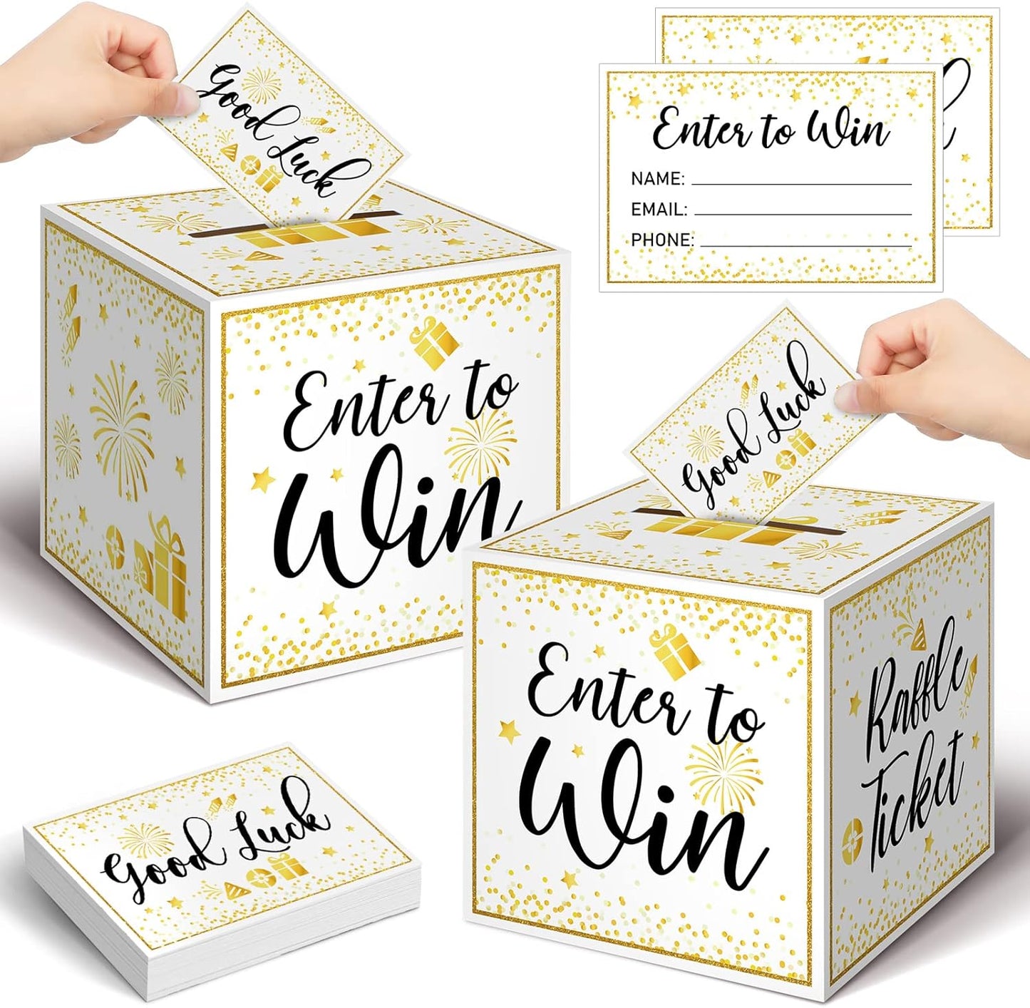 Colarr Raffle Box Gold Brass Donation Box Ballot Safe Suggestion with Raffle Tickets Cards Ballot with Slot Collection Voting Bowl Holder Gifts(2 Pack)