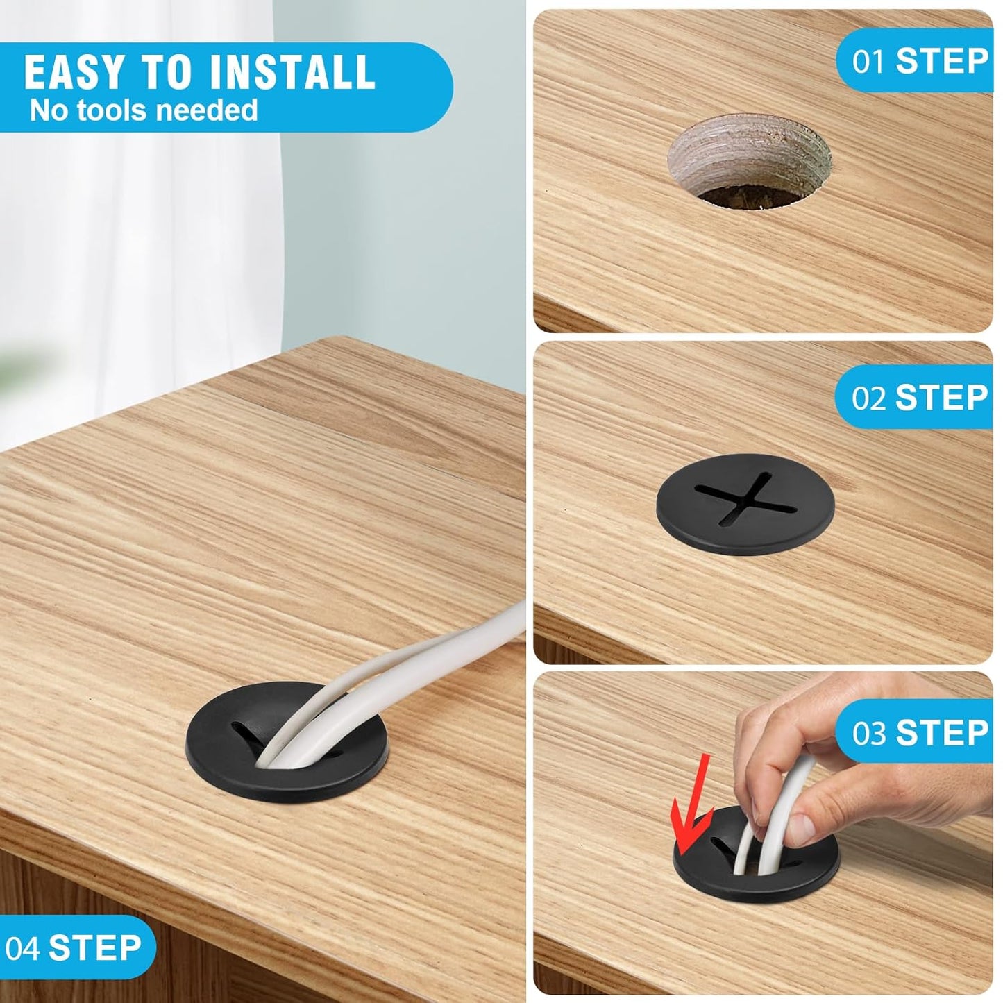 3/4" Black Desk Grommet, JTemgle Flexible Cable Grommet Cross Rubber Cable Hole Cover Wire Organizer Caps Desktop Cord Management for Home Office TV Stands Tabletops, 10 Pieces