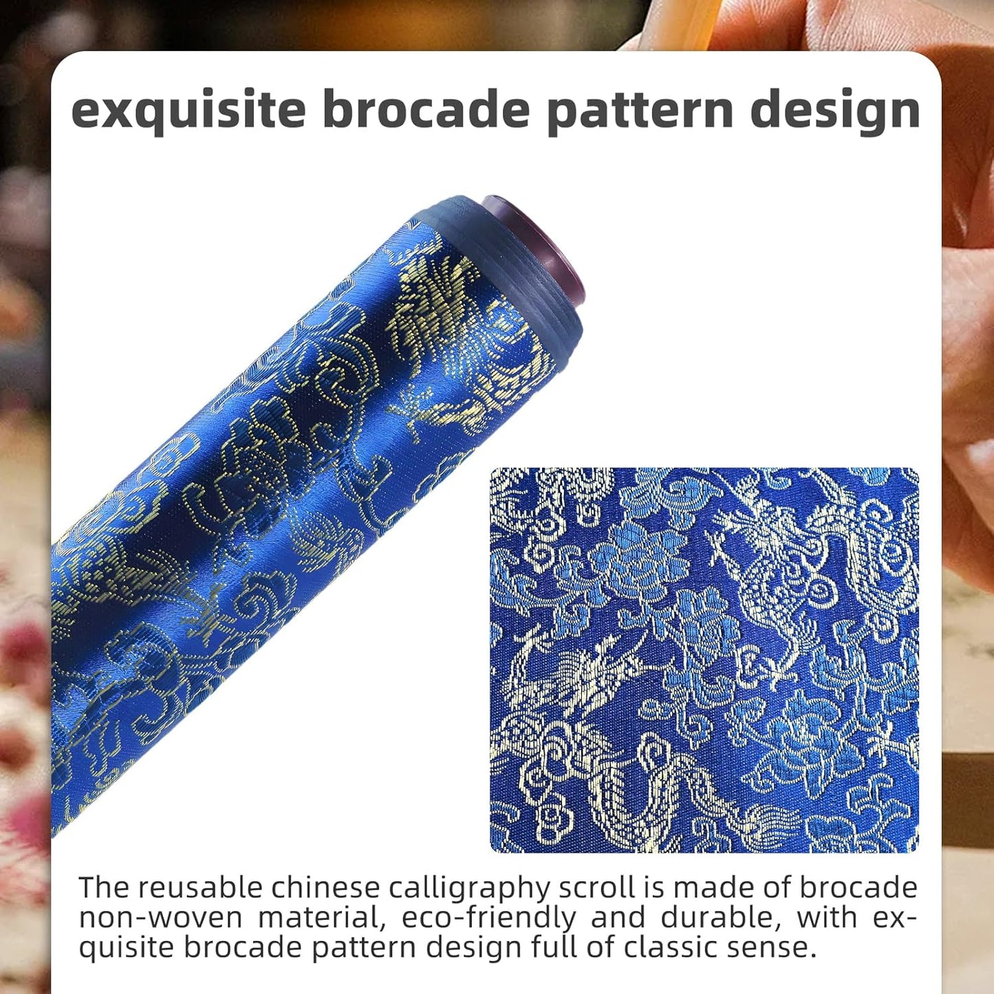 Flylin Calligraphy Cloth,Reusable Chinese Calligraphy Practicing Tool,Magic Water Painting Paper,Water Writing Cloth Scroll for Beginners Practice(Blue,55.1"x15")