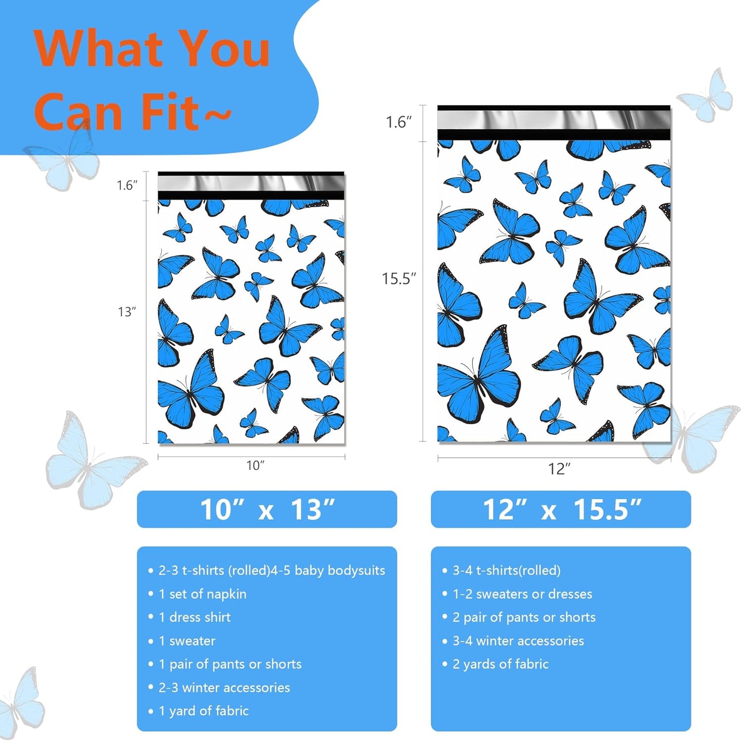 Cute Poly Mailers 10x13 Inch 100 Pcs - Butterfly Printed Shipping Bags for Clothing - Waterproof and Tear Resistant Mailing Envelopes - Self-Sealing Packaging Bags for Small Business